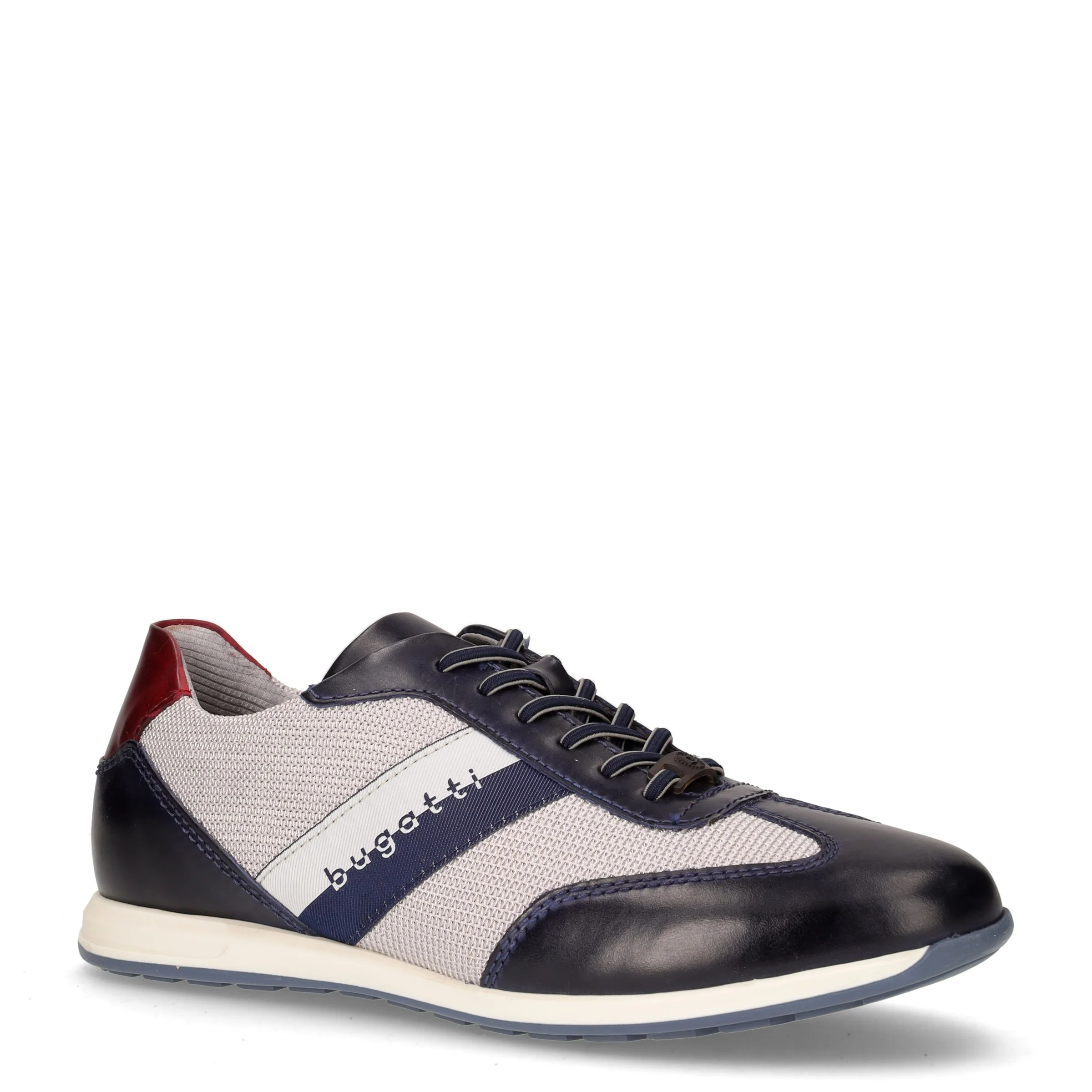 Stringata sportiva in pelle e tessuto grigio blu - Image 2