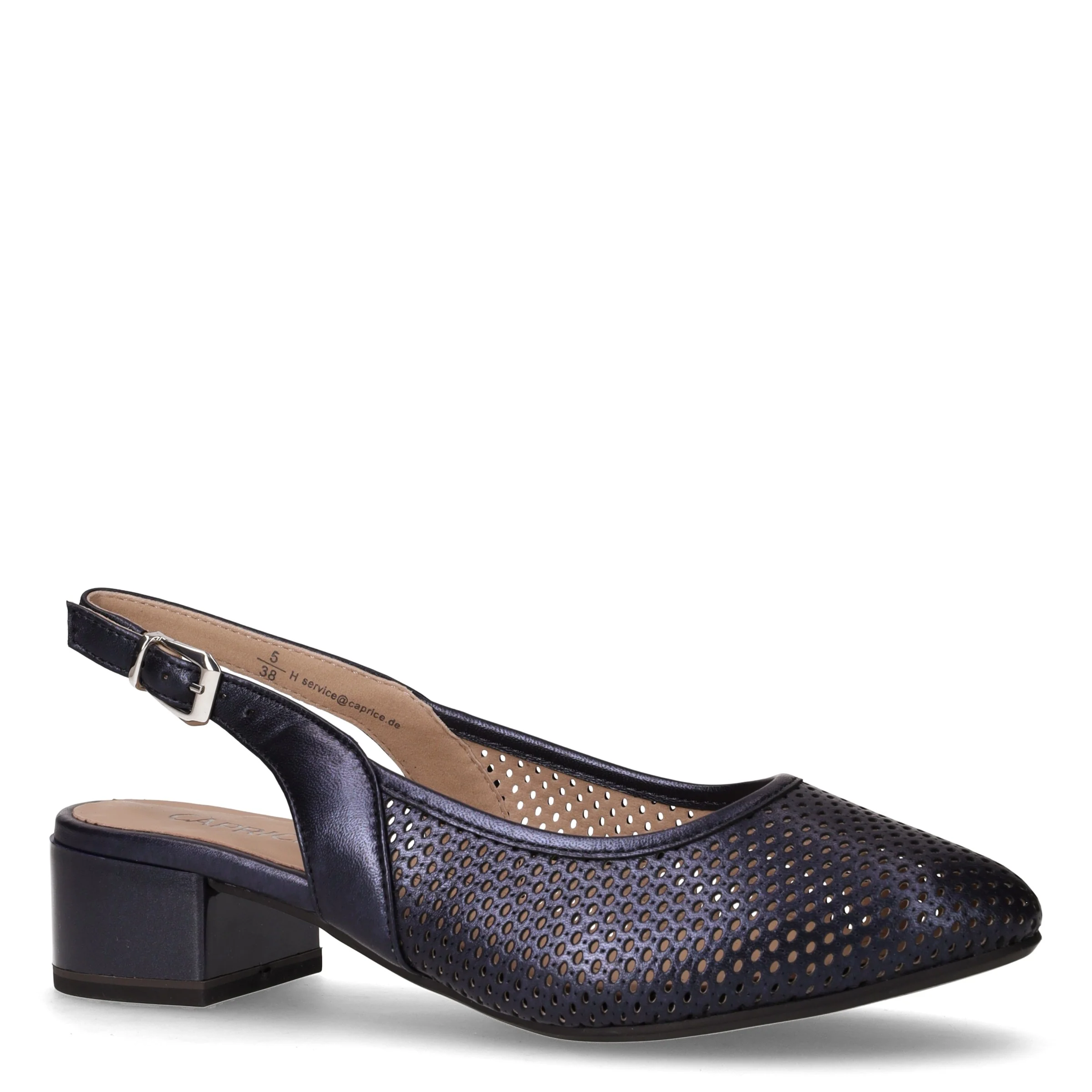 Slingback in pelle con tacco navy perlato - Image 2