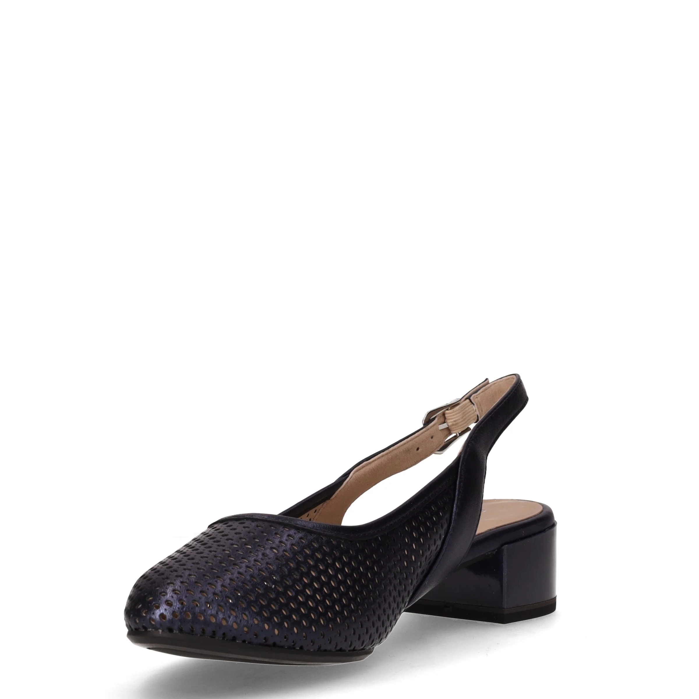 Slingback in pelle con tacco navy perlato - Image 3