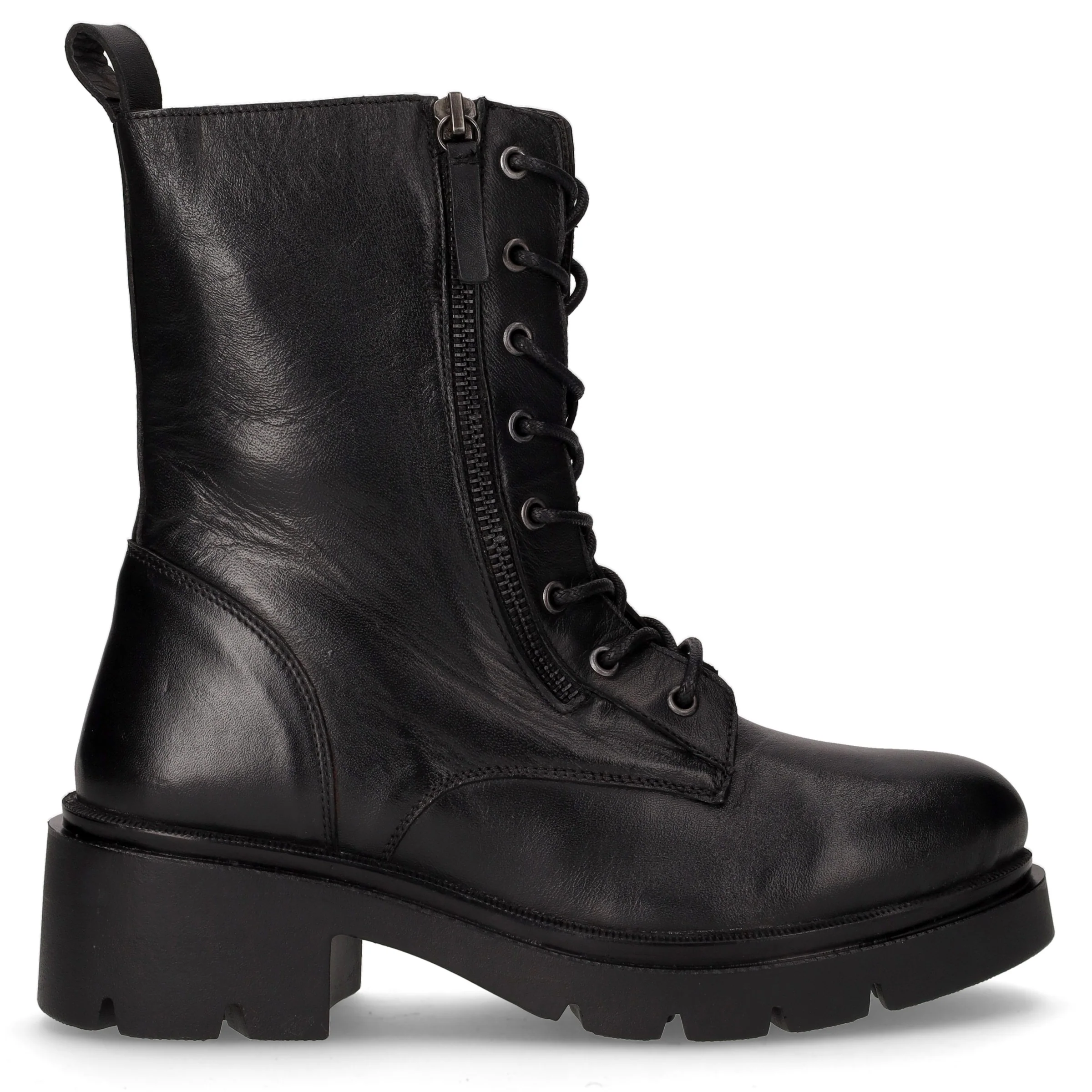 Anfibio in pelle con zip nero