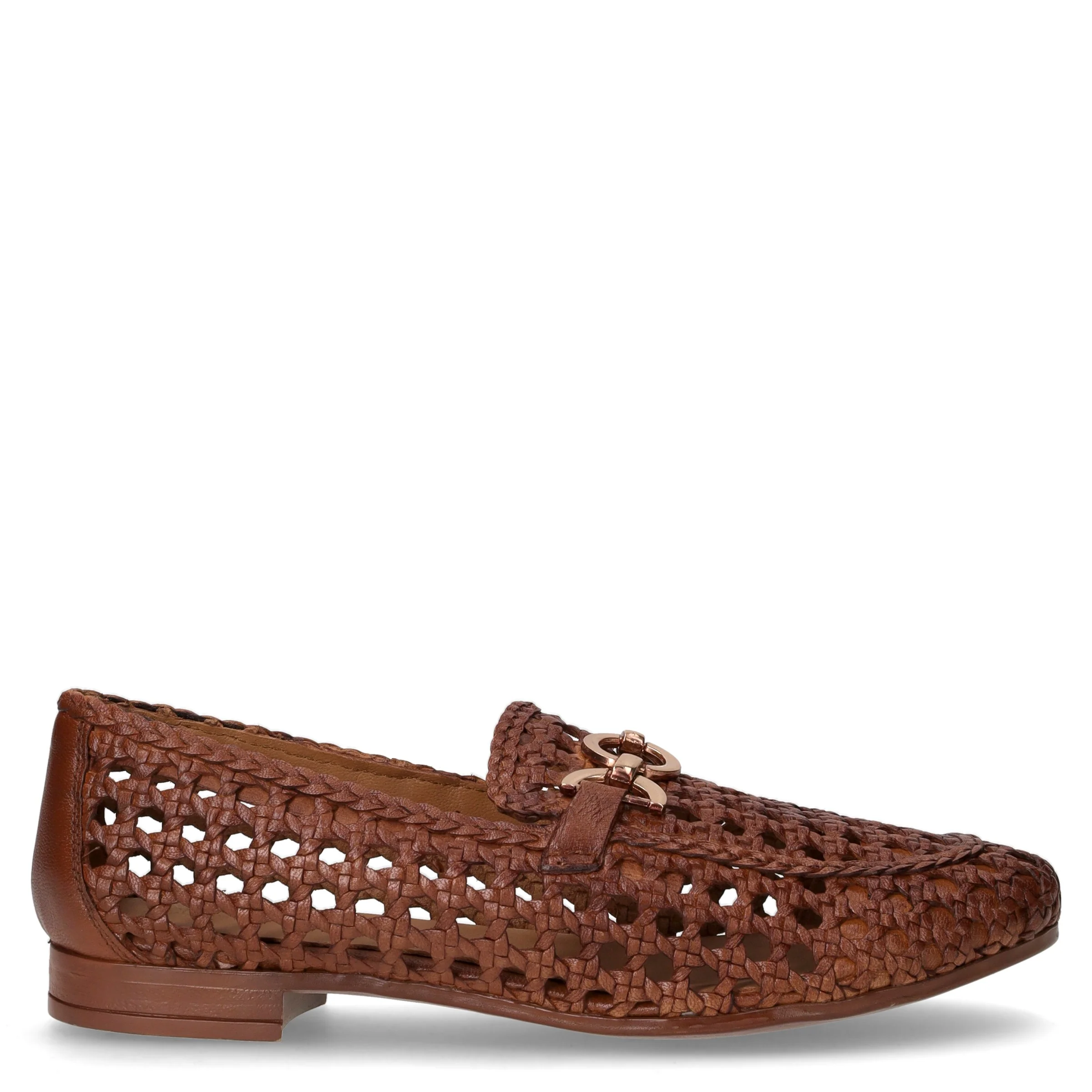 Mocassino con staffa in pelle intrecciata cuoio