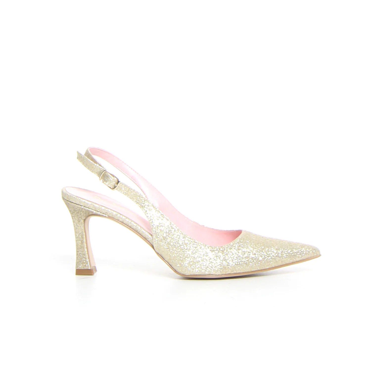 Décolleté a punta slingback platino glitter