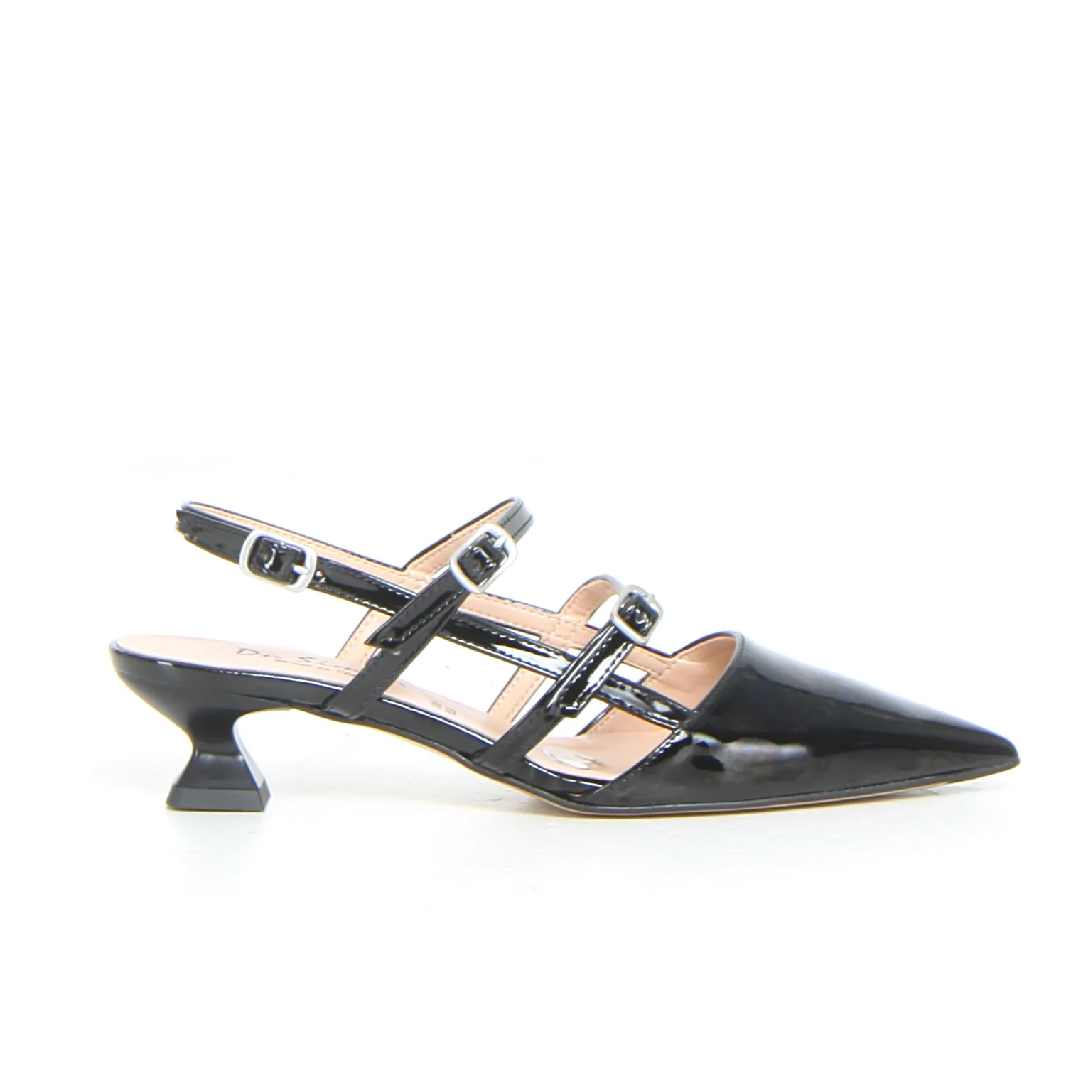 Décolleté slingback a punta con cinturini nero vernice