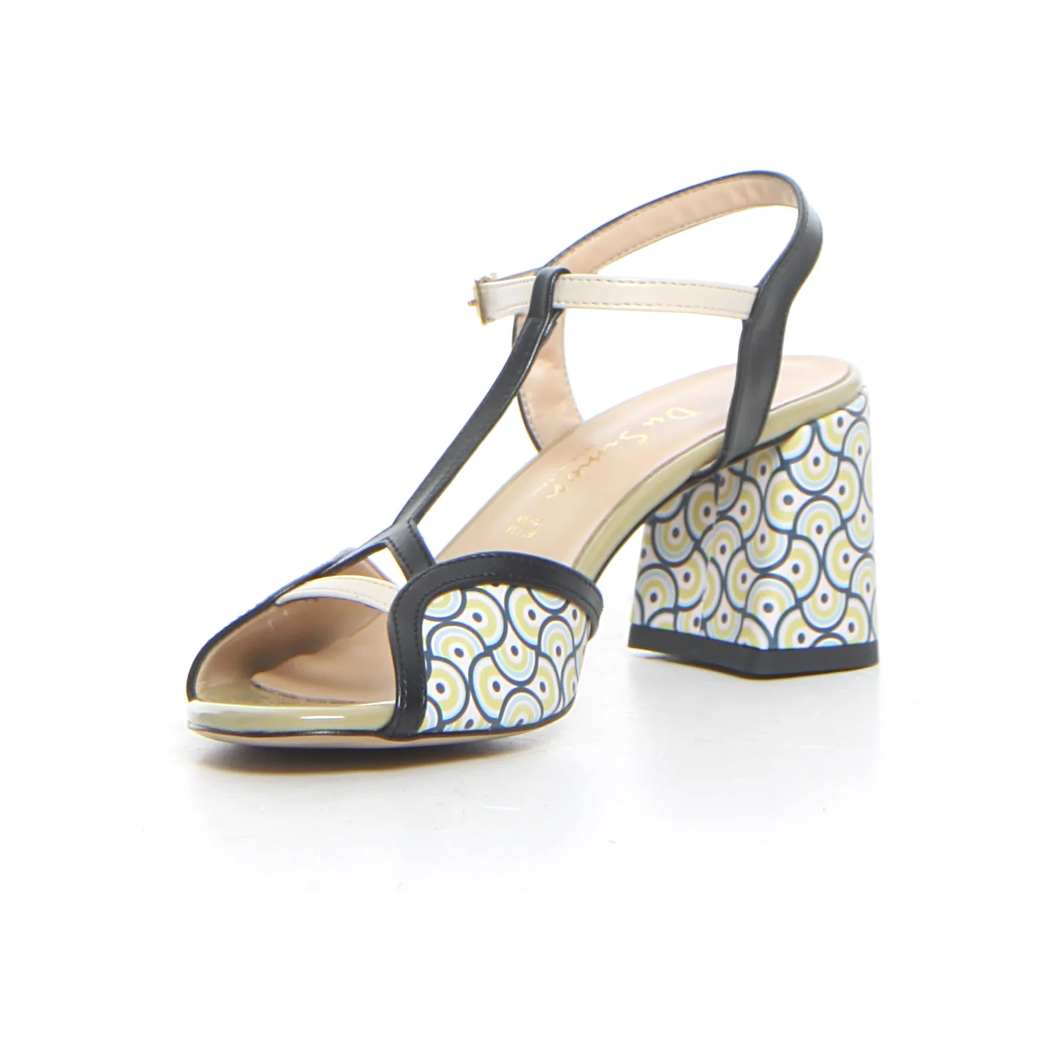 Sandalo con tacco nero beige verde - Image 3