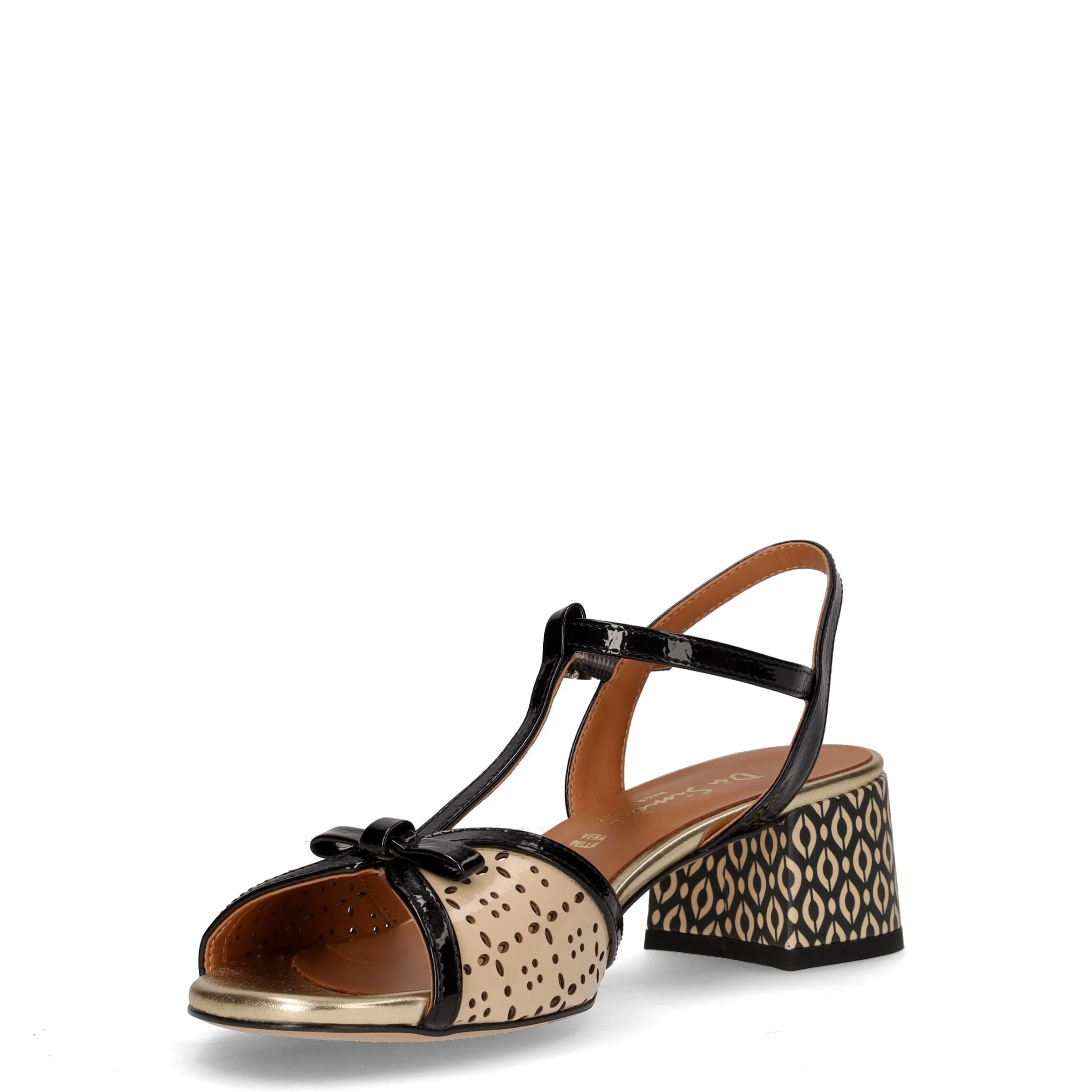 Sandalo in pelle con tacco nero beige - Image 3