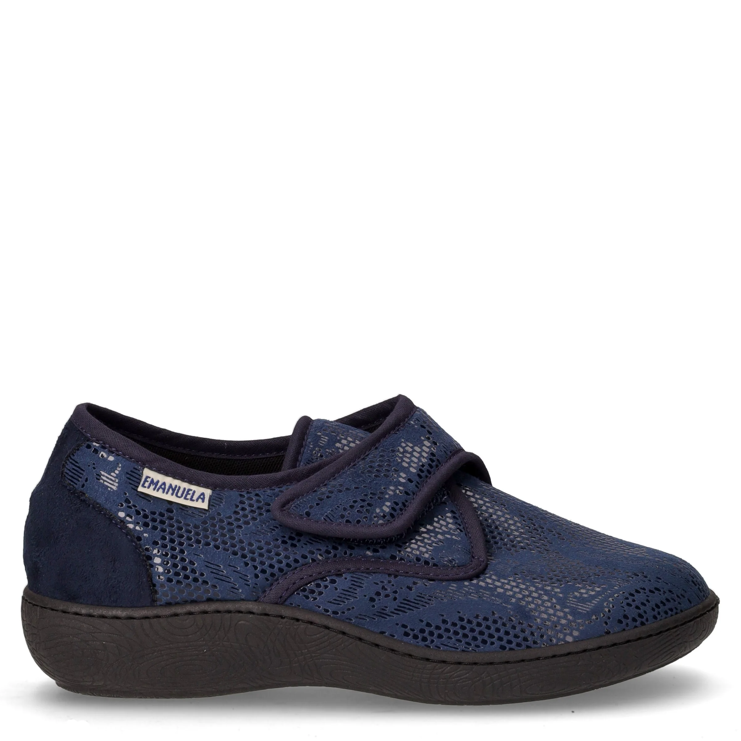 Pantofola in tessuto con strappo blu