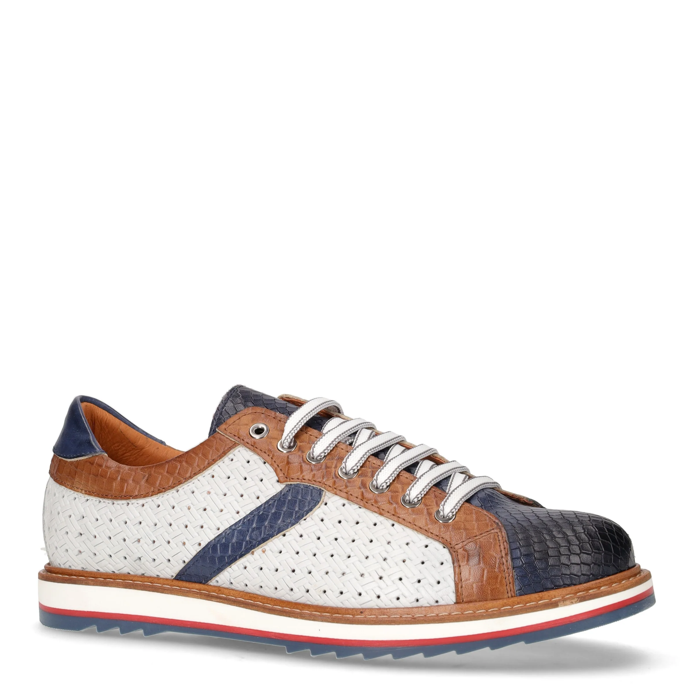 Stringata casual in pelle bianco marine marrone - Image 2