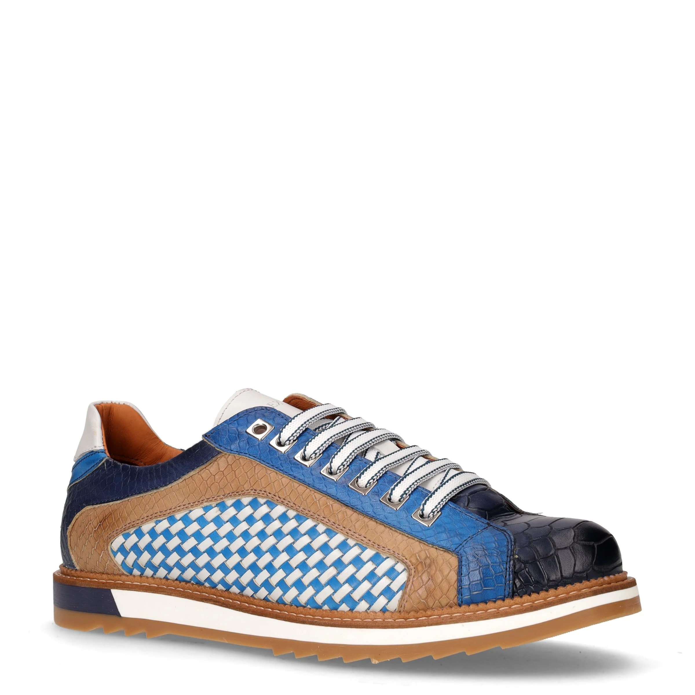 Stringata sportiva in pelle blu marrone bianco - Image 2