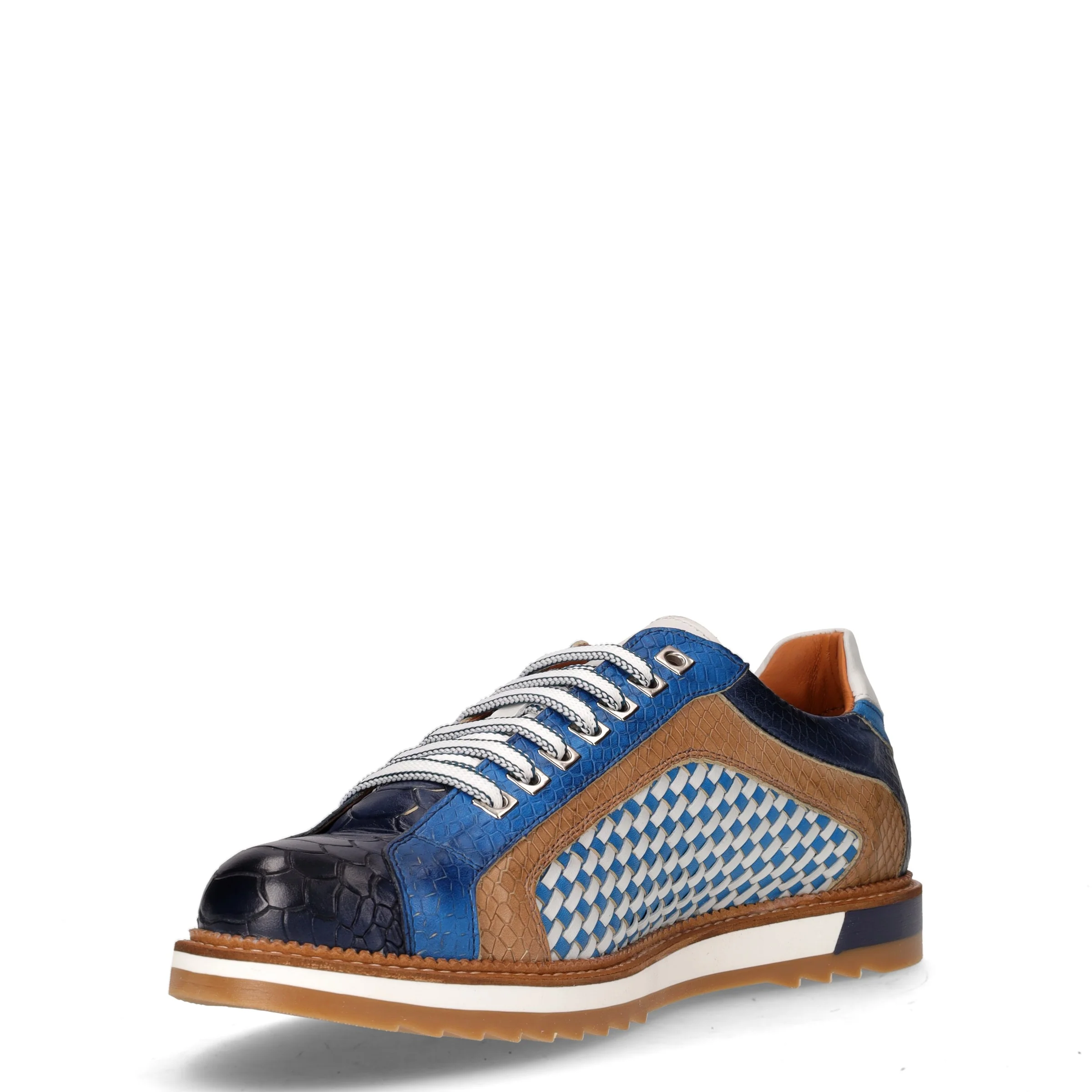 Stringata sportiva in pelle blu marrone bianco - Image 3
