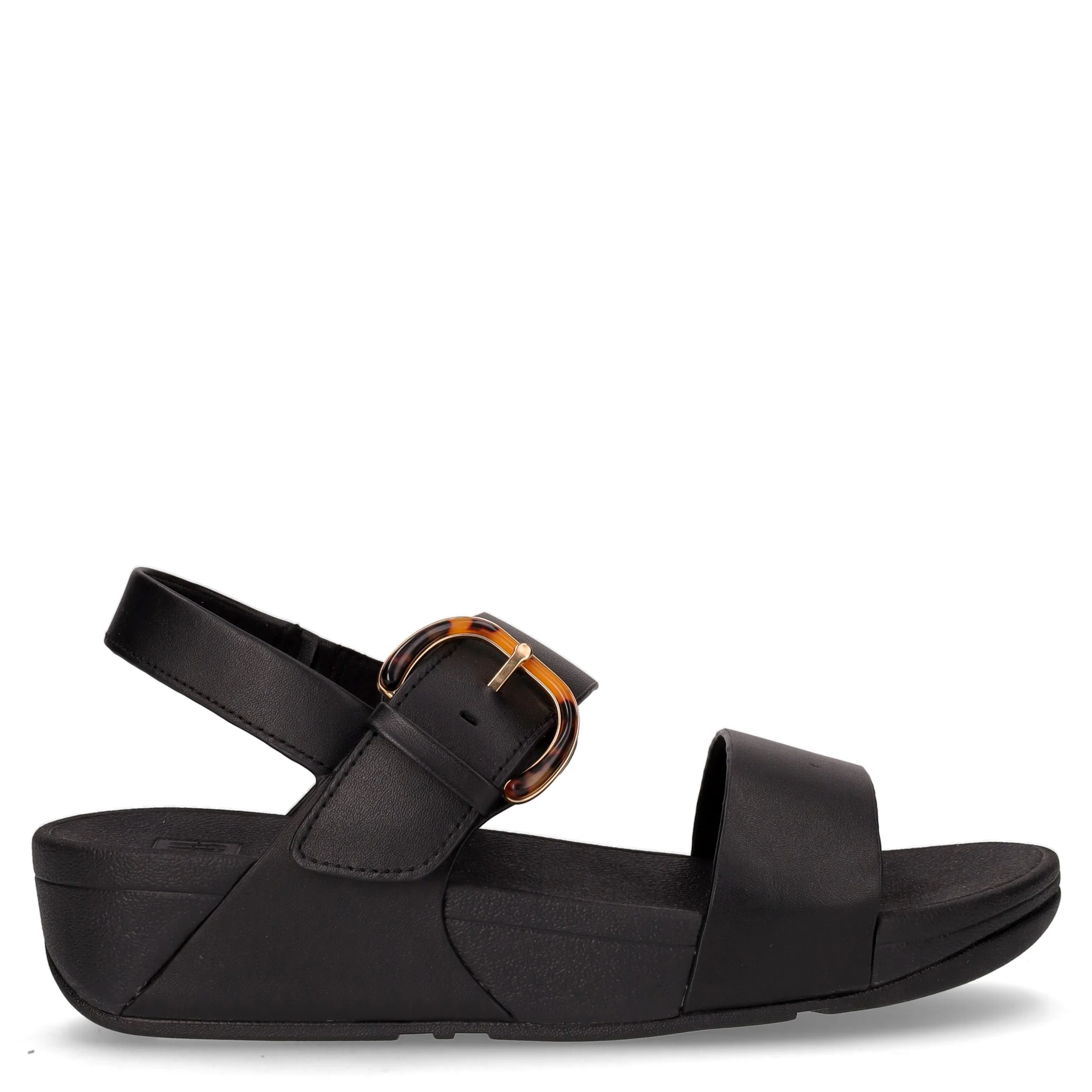 Sandalo con zeppa in pelle e gomma nero