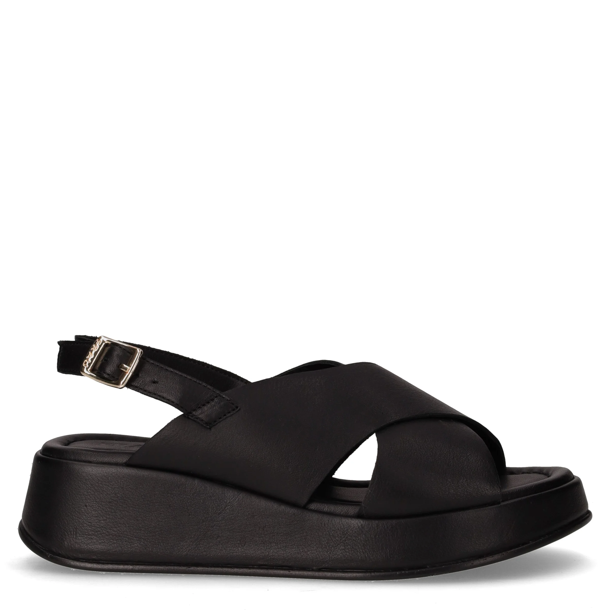 Sandalo in pelle con zeppa nero