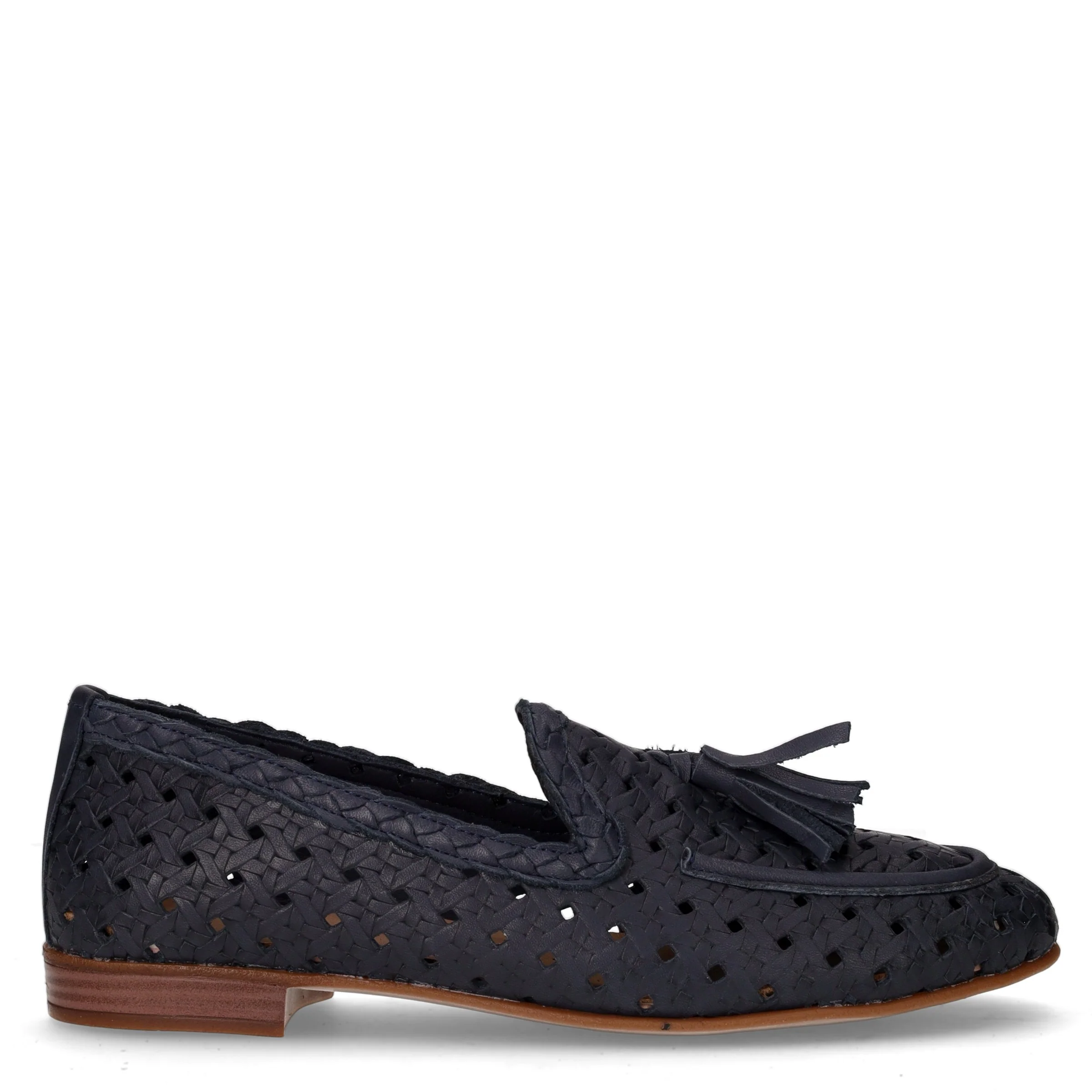 Mocassino con nappine in pelle blu
