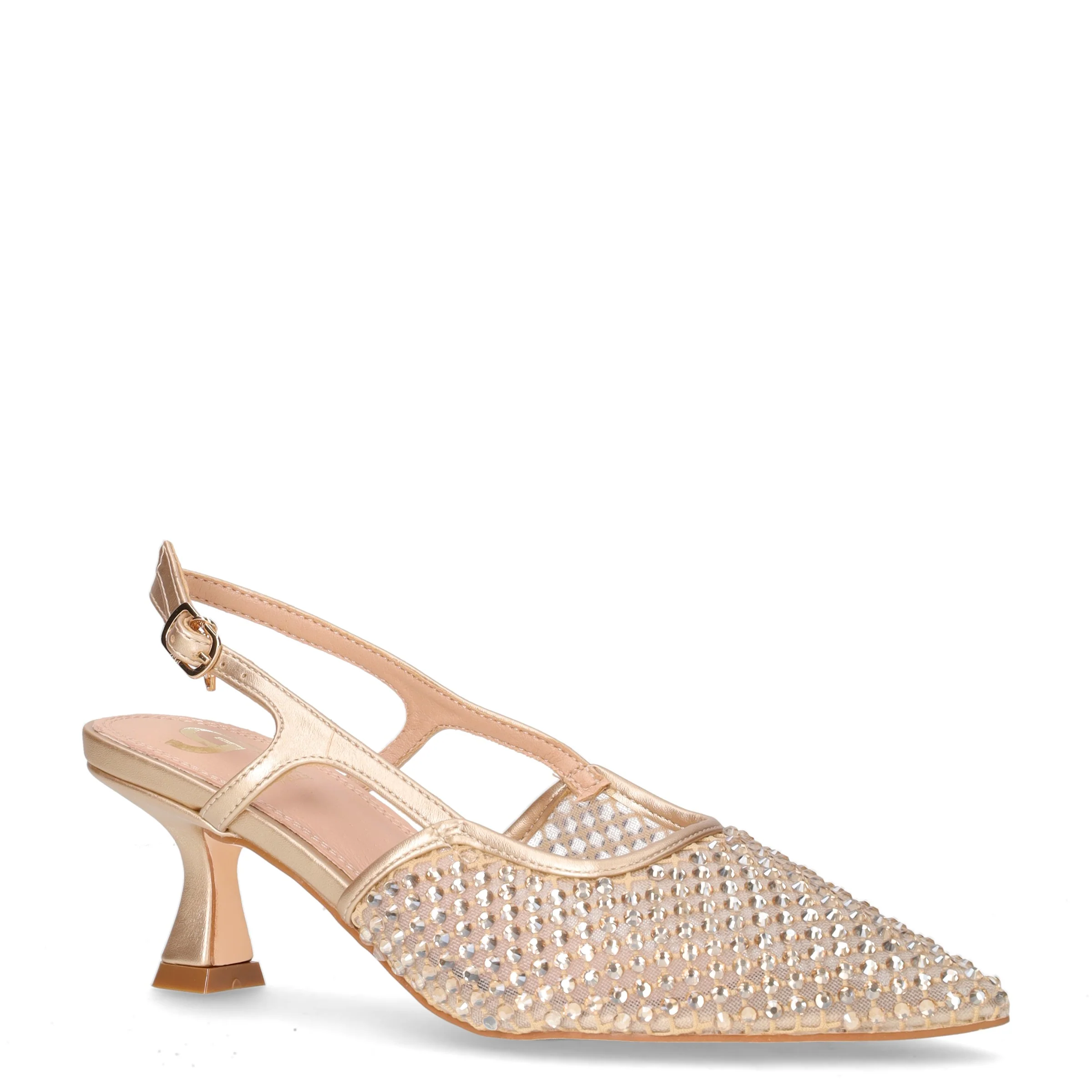 Décolleté slingback a punta in tessuto ed ecopelle oro - Image 2