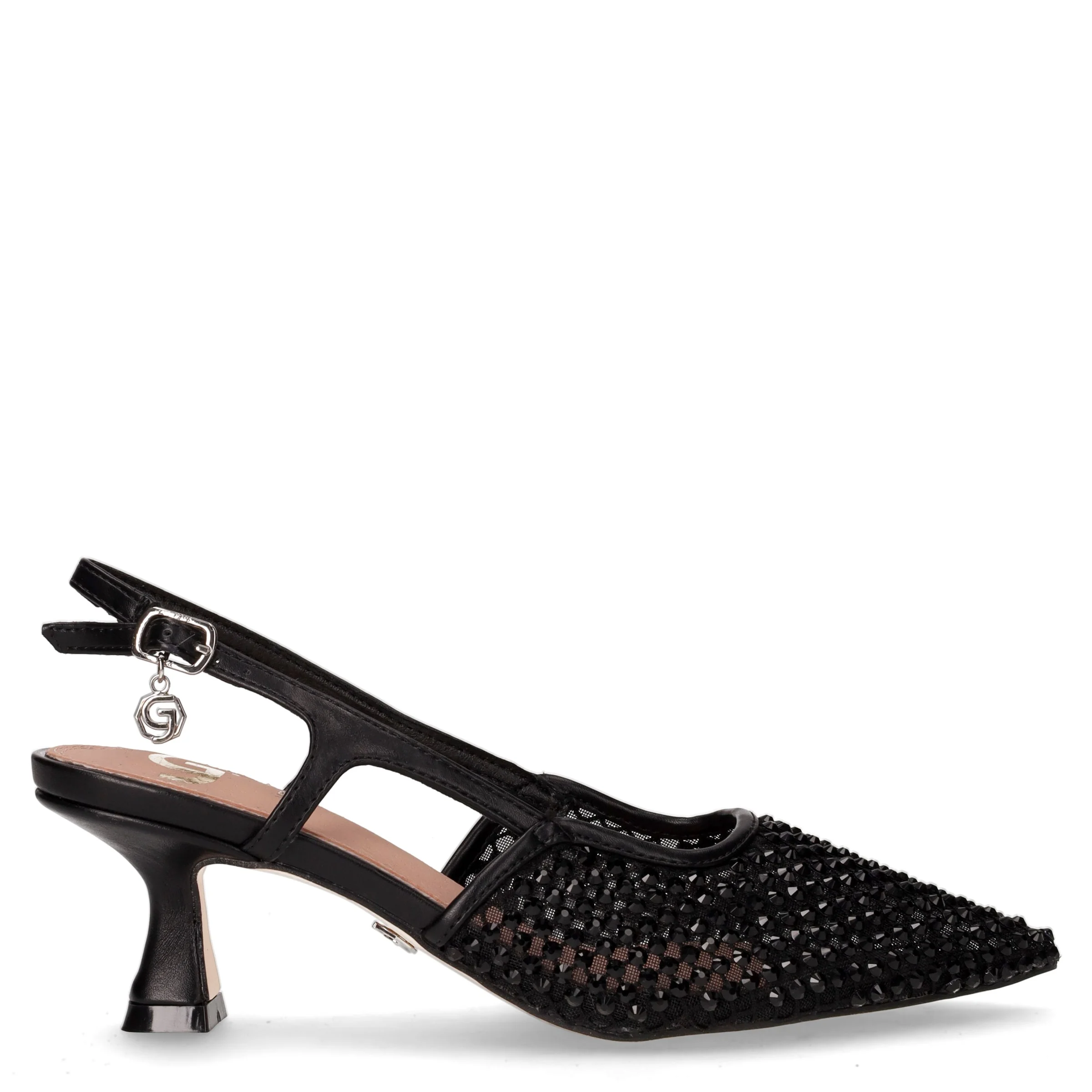 Slingback con tacco in tessuto nero