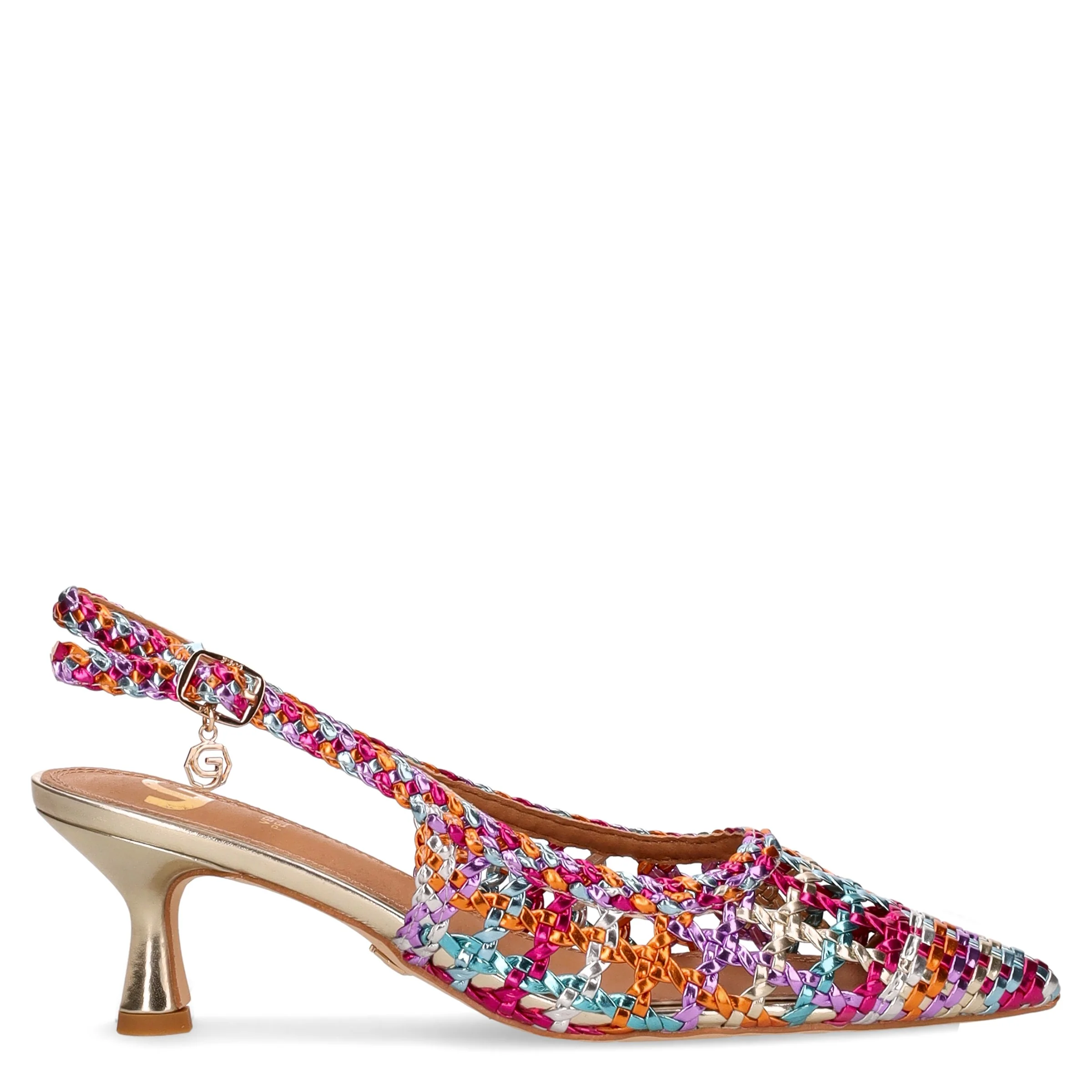 Slingback in ecopelle con tacco multicolor