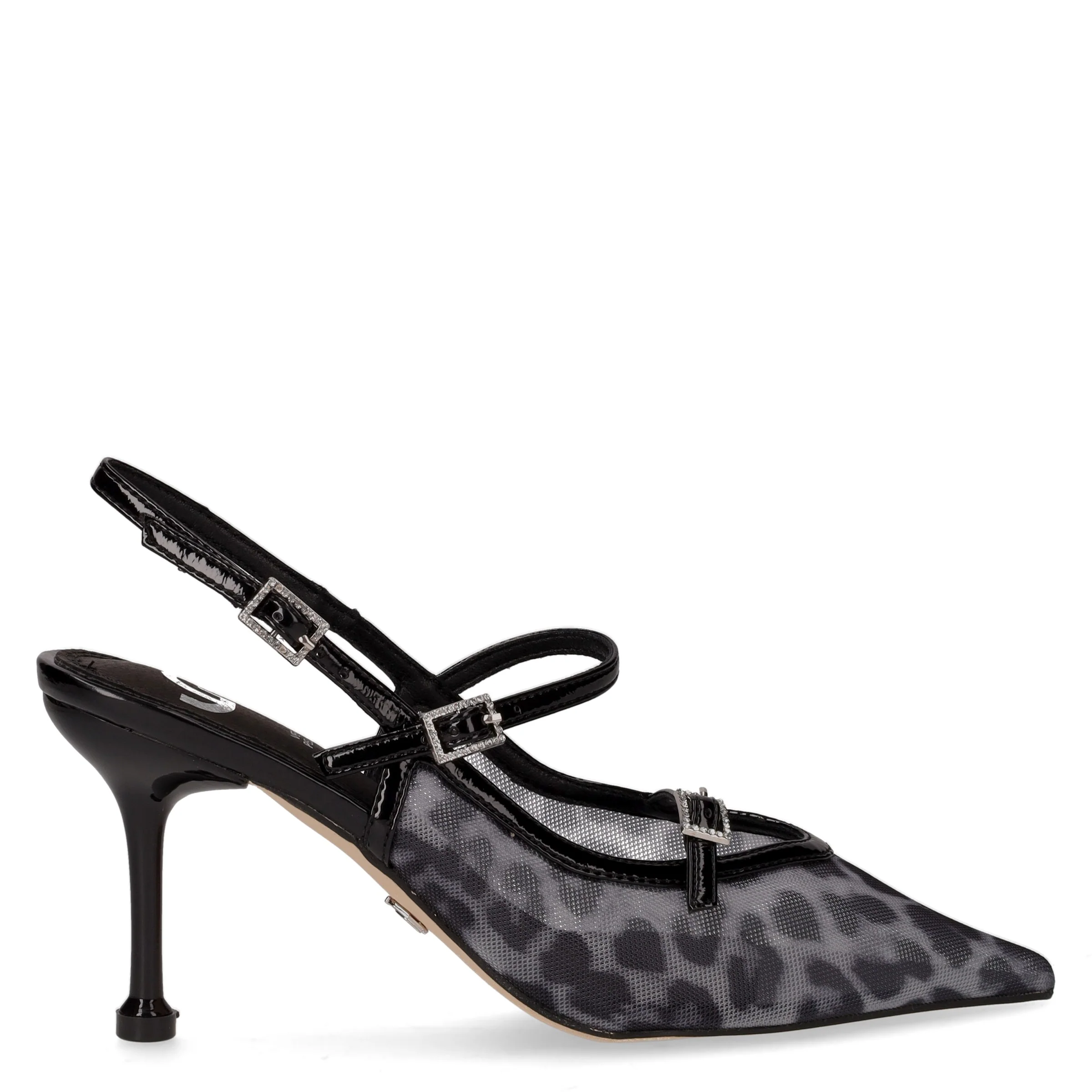 Slingback in tessuto ed ecopelle con tacco nero
