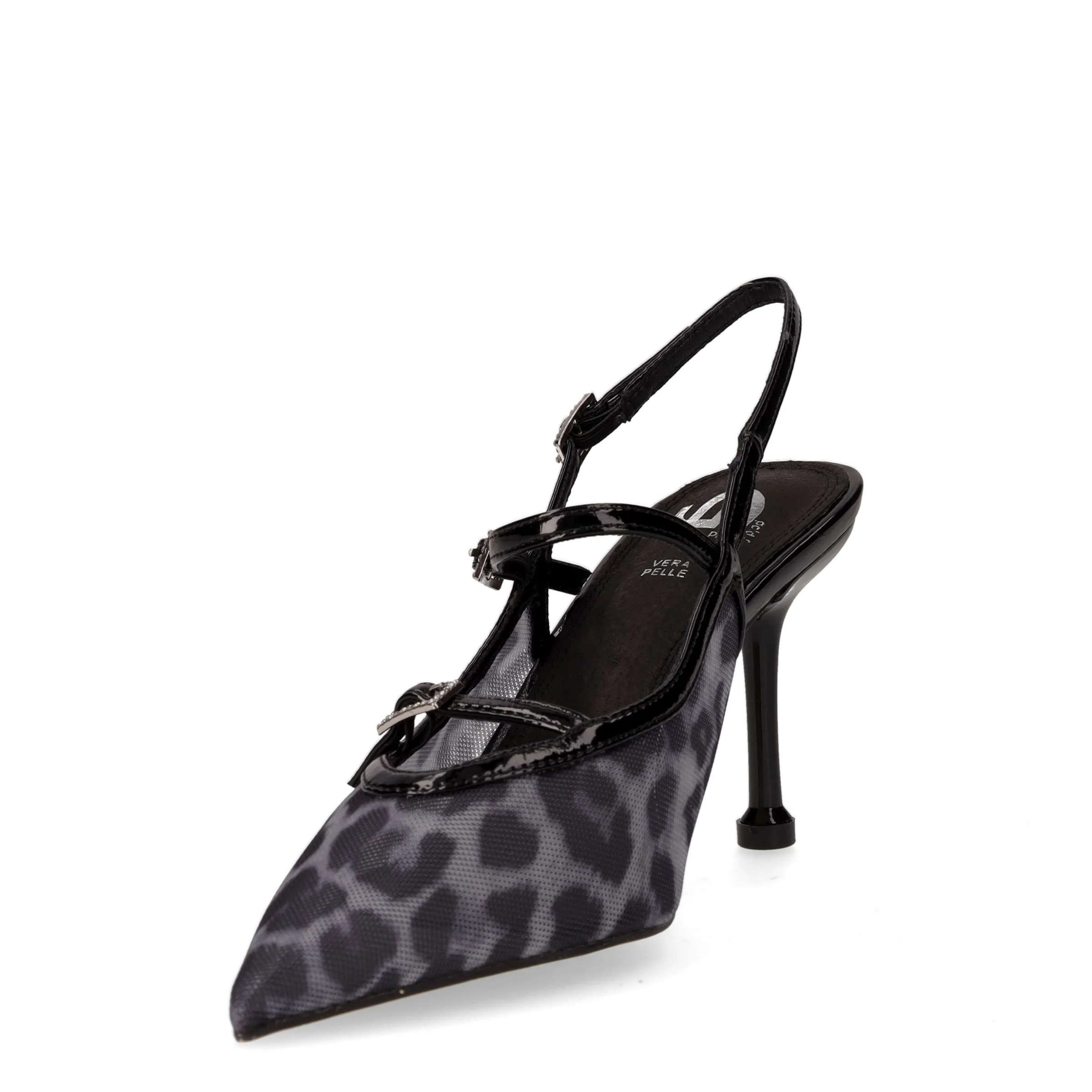 Slingback in tessuto ed ecopelle con tacco nero - Image 3