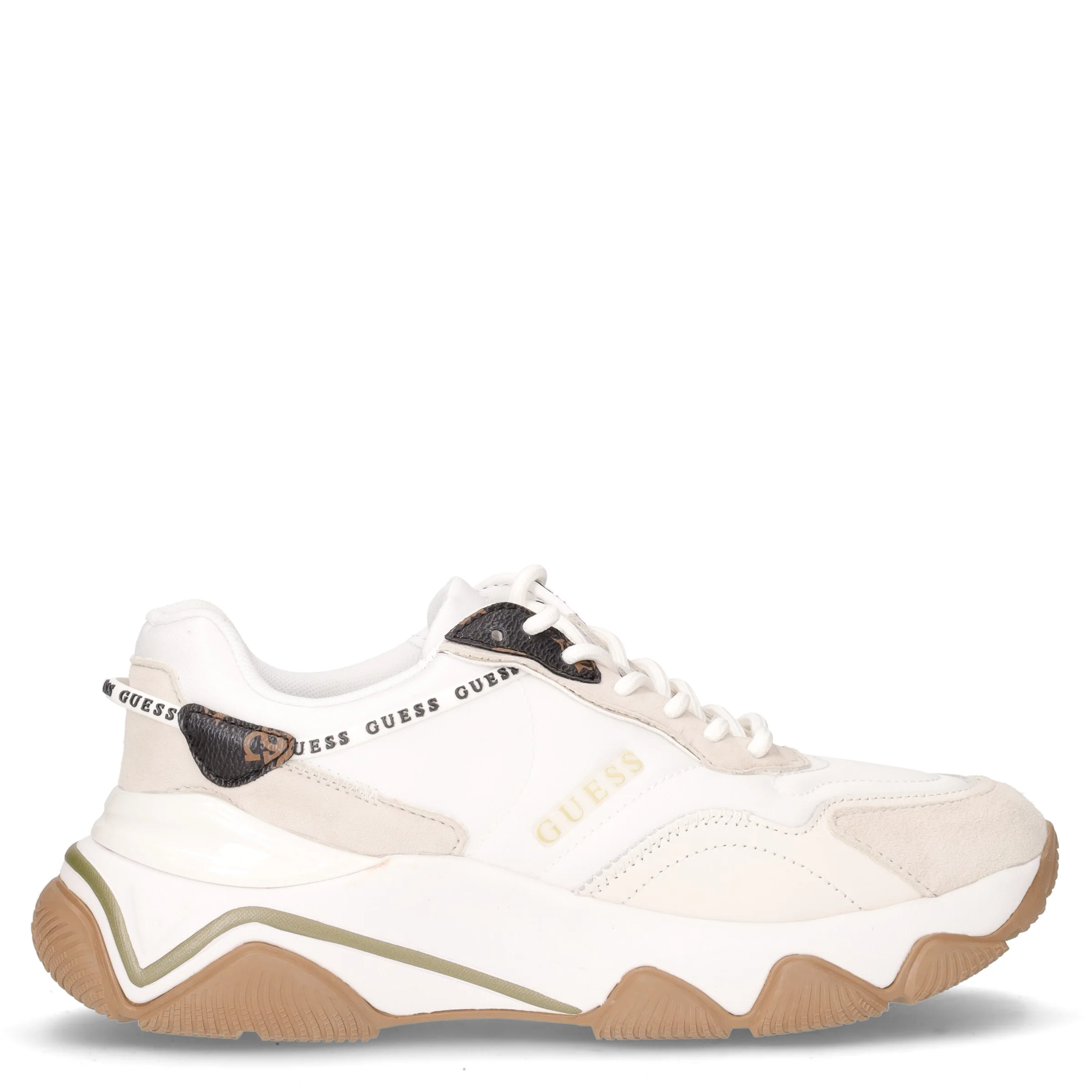 Sneaker in ecopelle e tessuto bianco beige