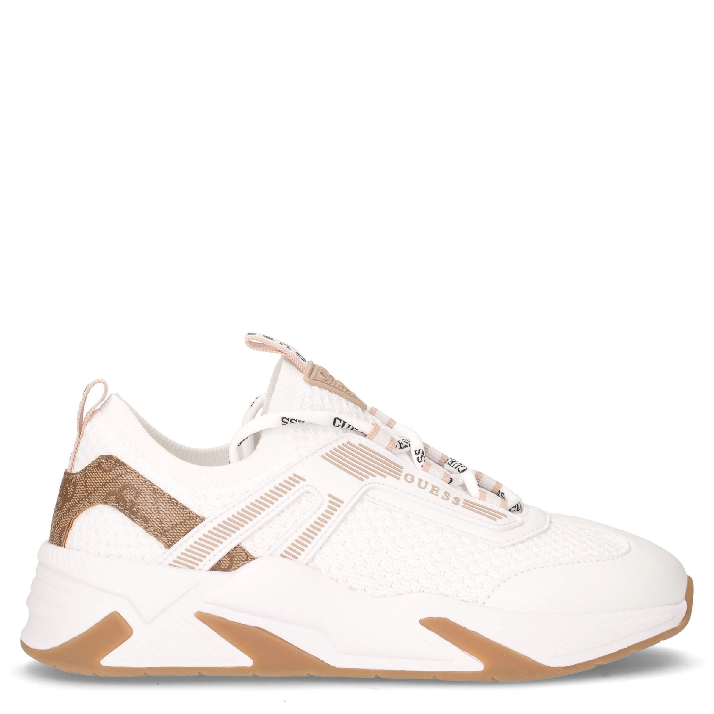 Sneaker in ecopelle e tessuto bianco marrone