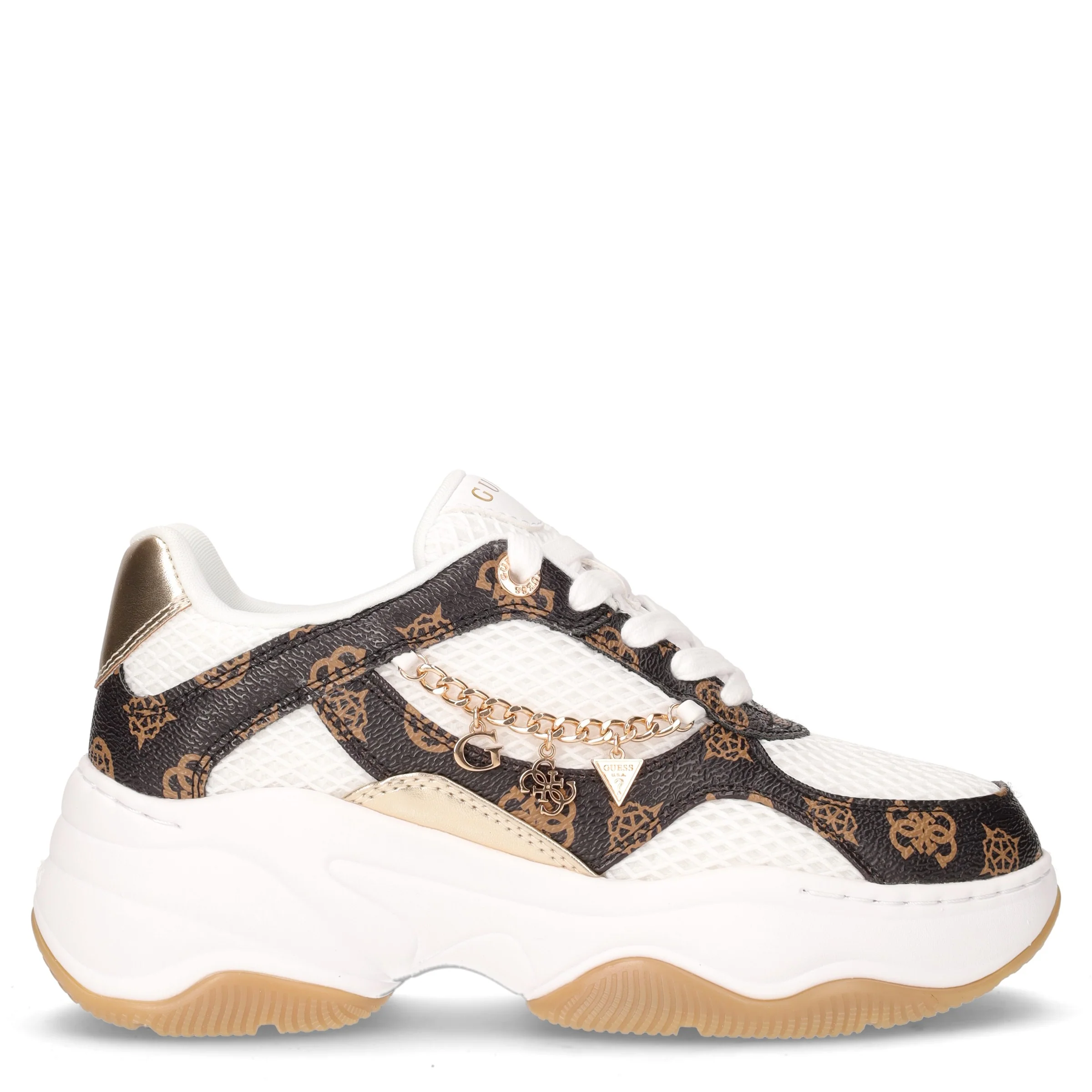 Sneaker in ecopelle e tessuto bianco marrone