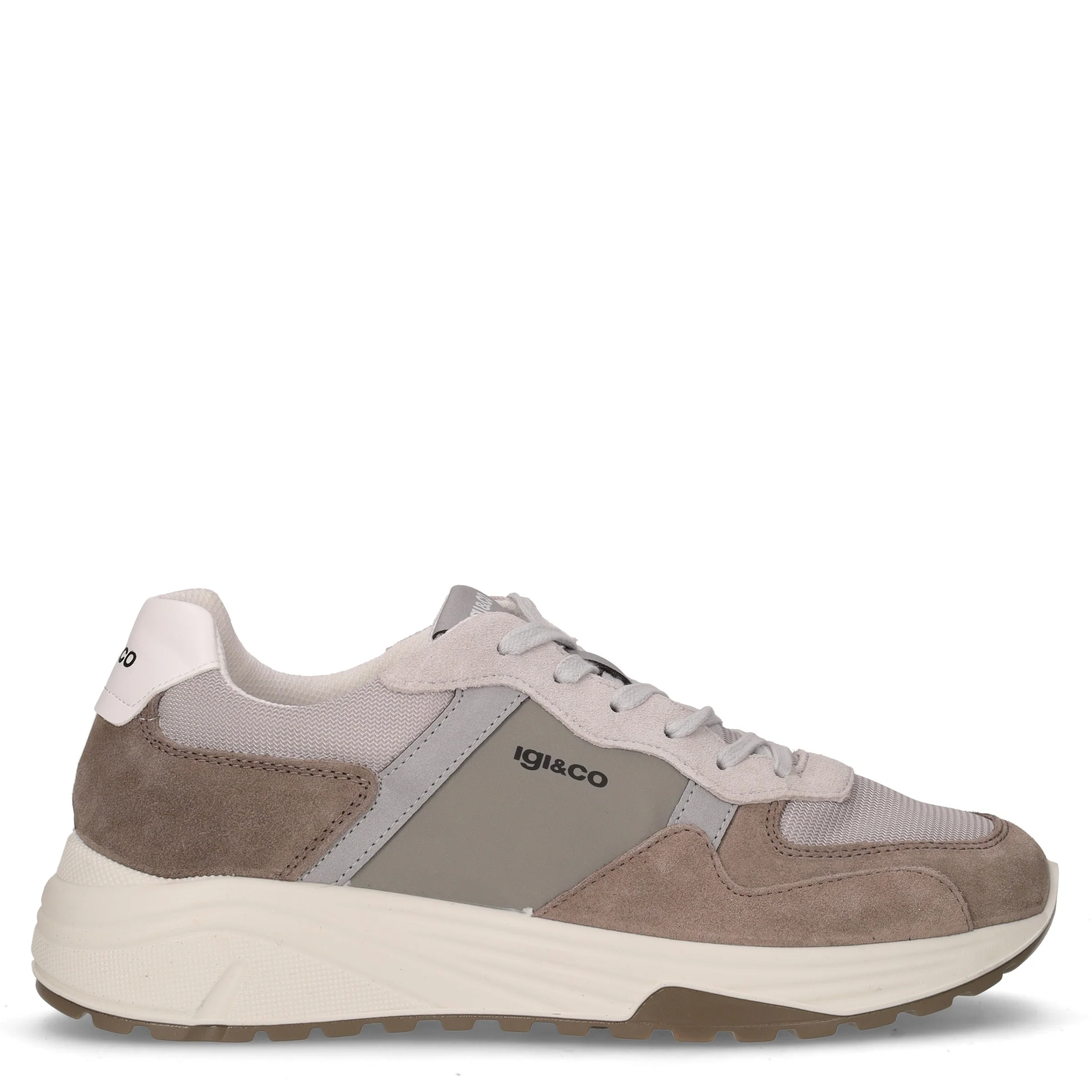 Sneaker in pelle e tessuto peltro