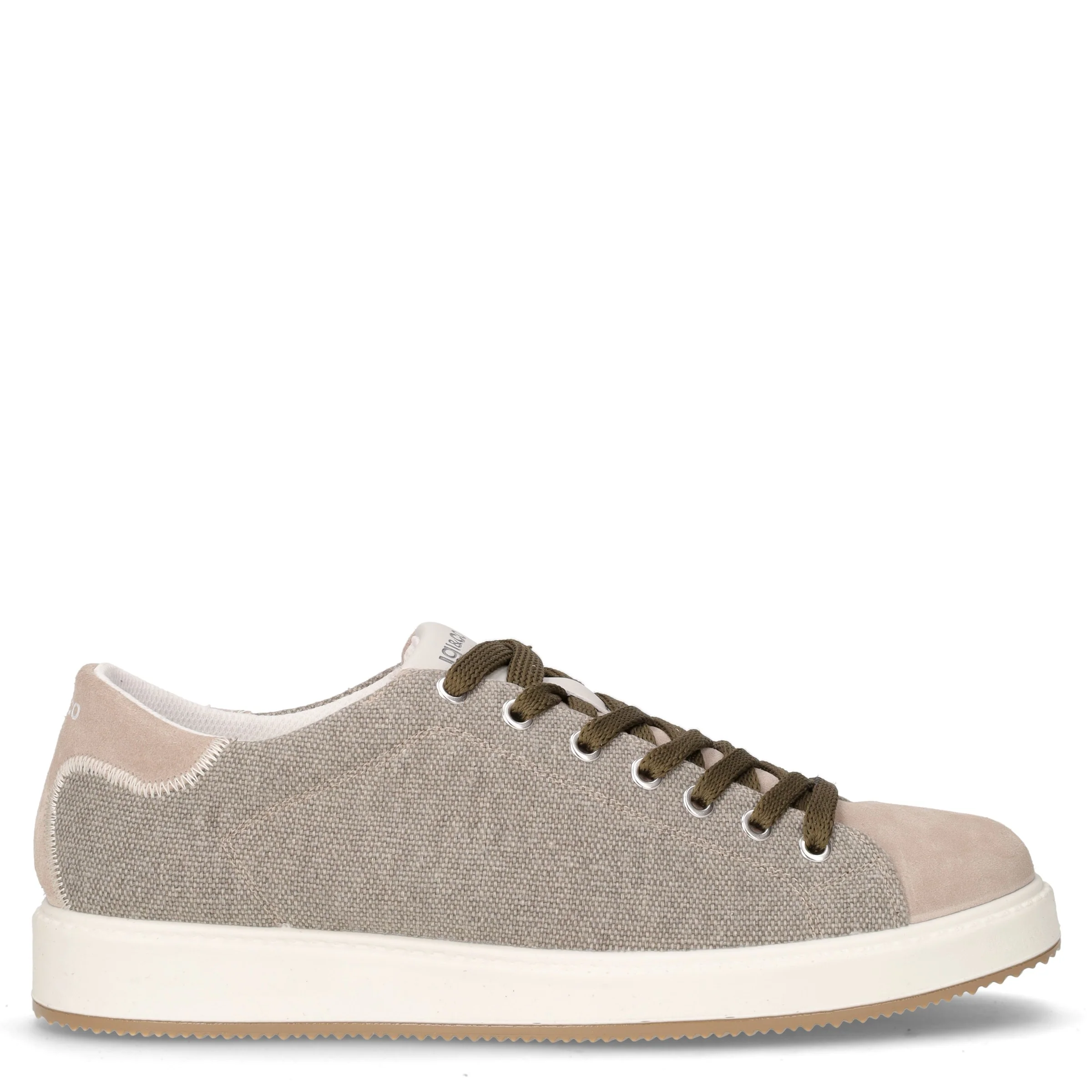 Sneaker in tessuto e pelle peltro