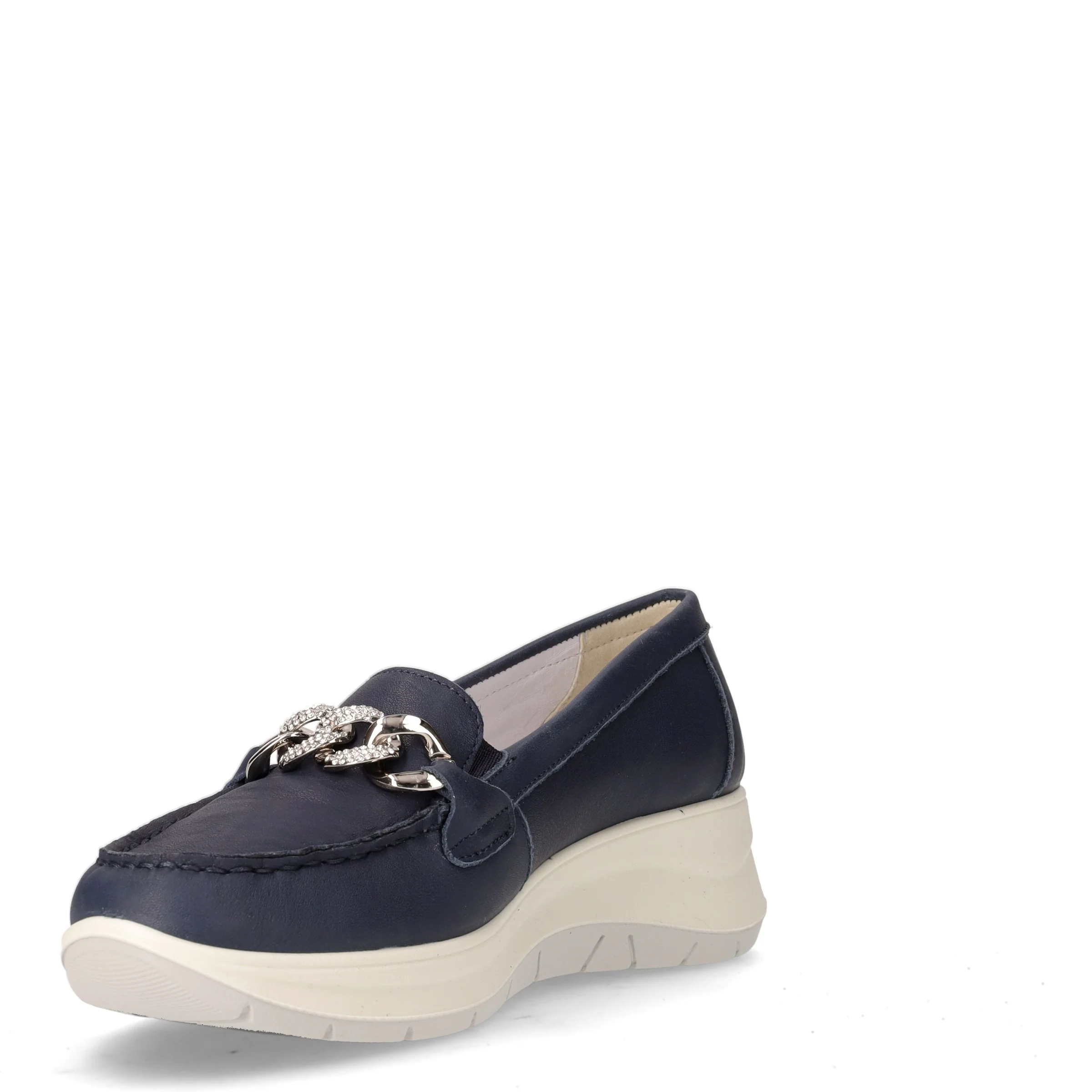 Mocassino in pelle con zeppa blu - Image 3