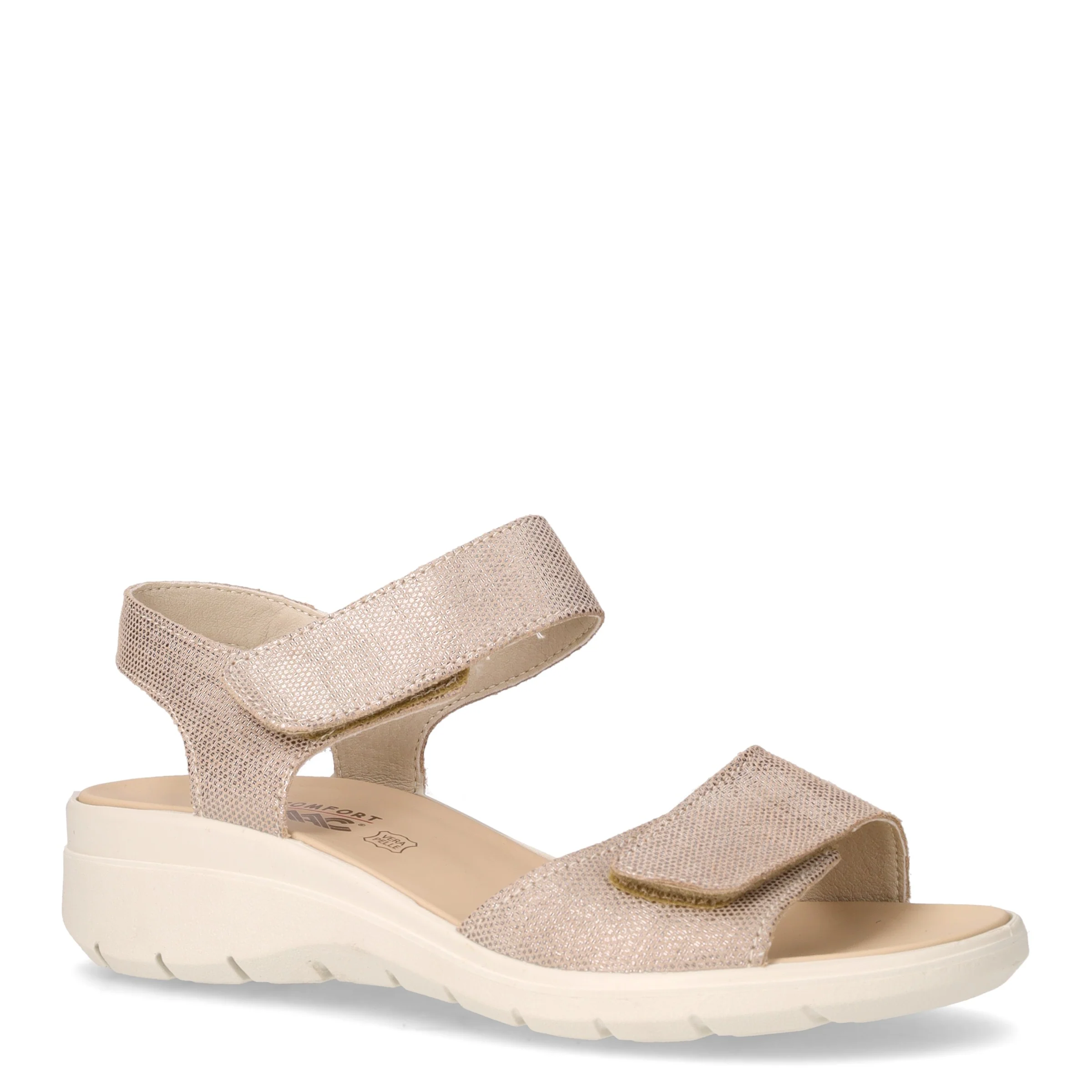 Sandalo in pelle con zeppa beige champagne - Image 2
