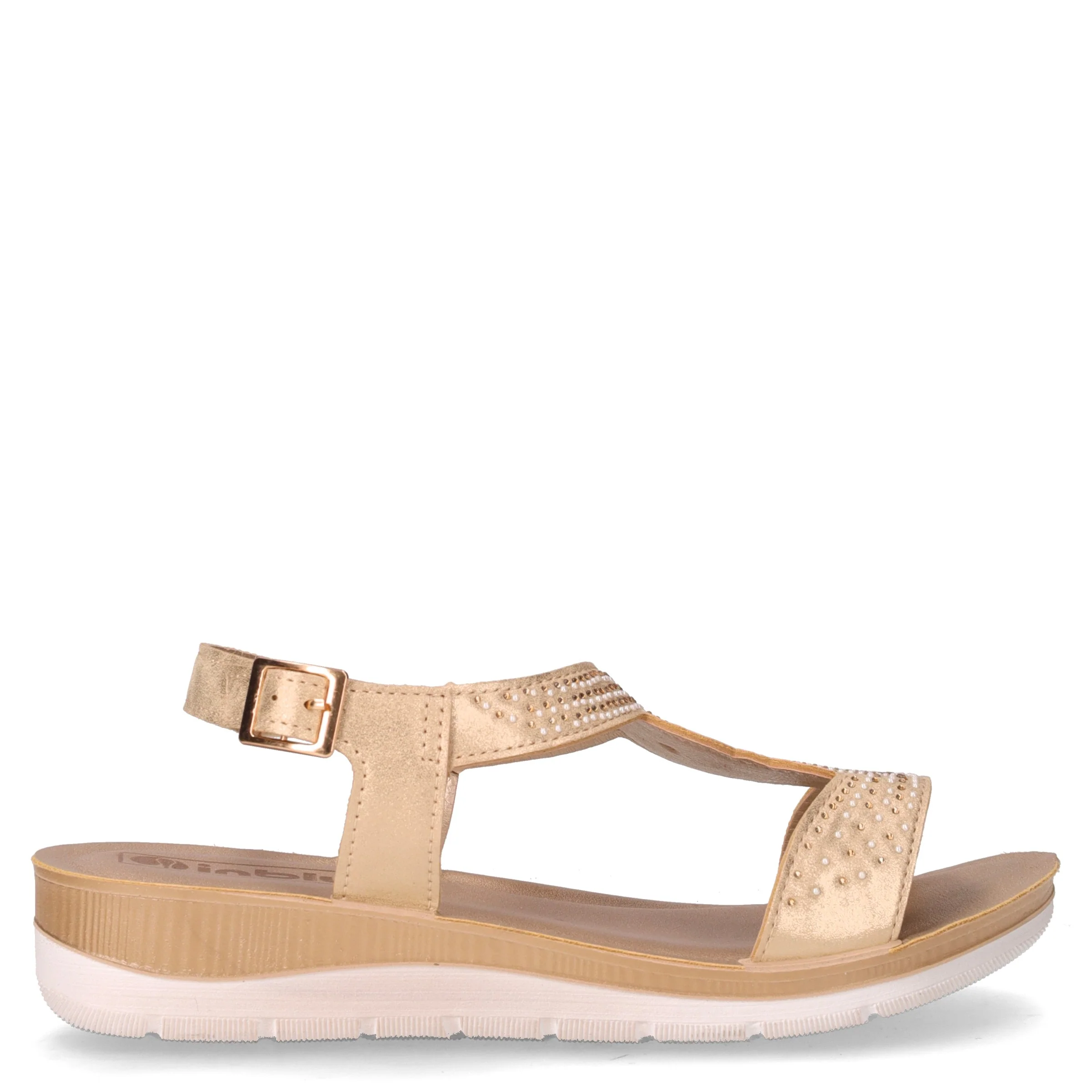 Sandalo in ecopelle con strass sabbia oro