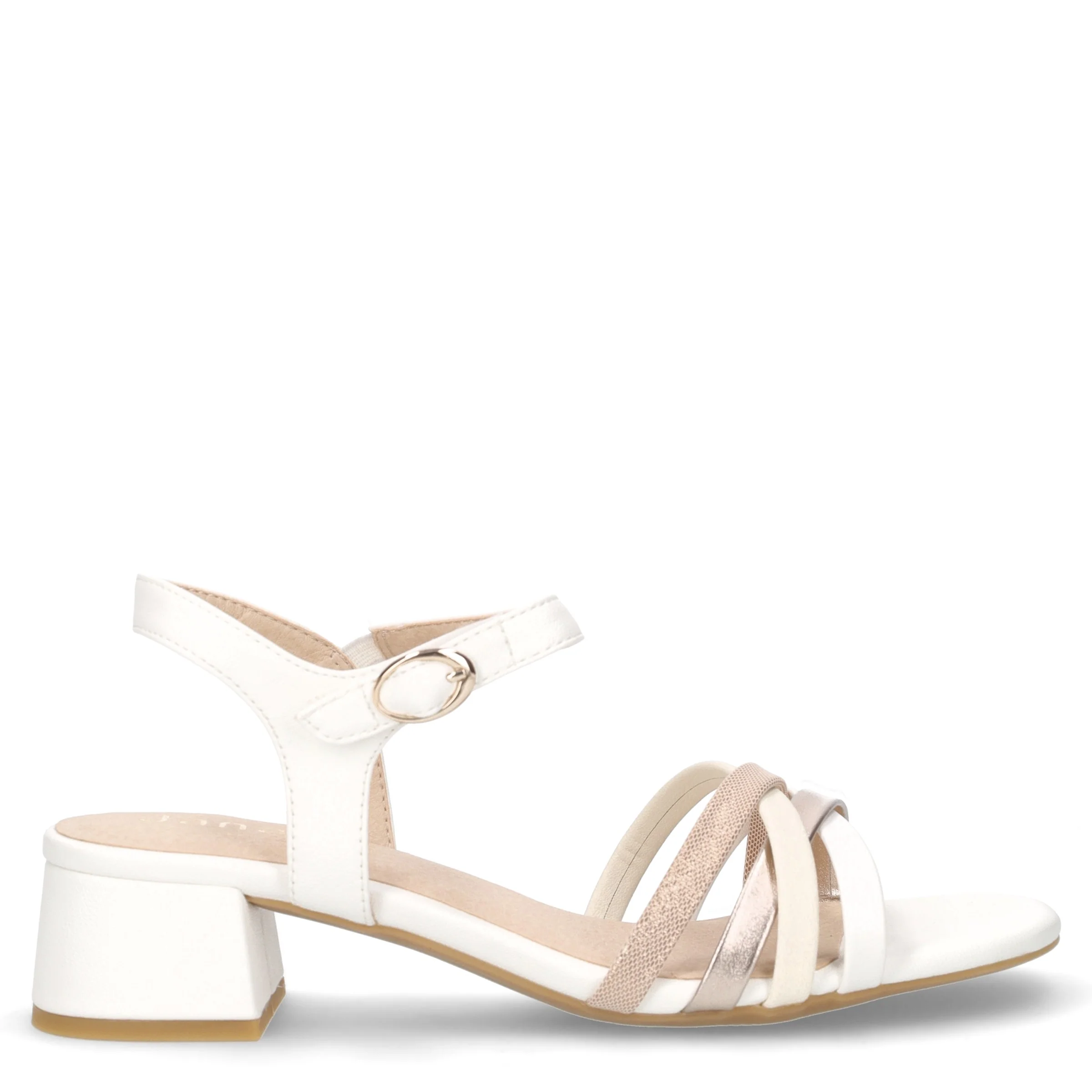 Sandalo in ecopelle con tacco bianco rosa