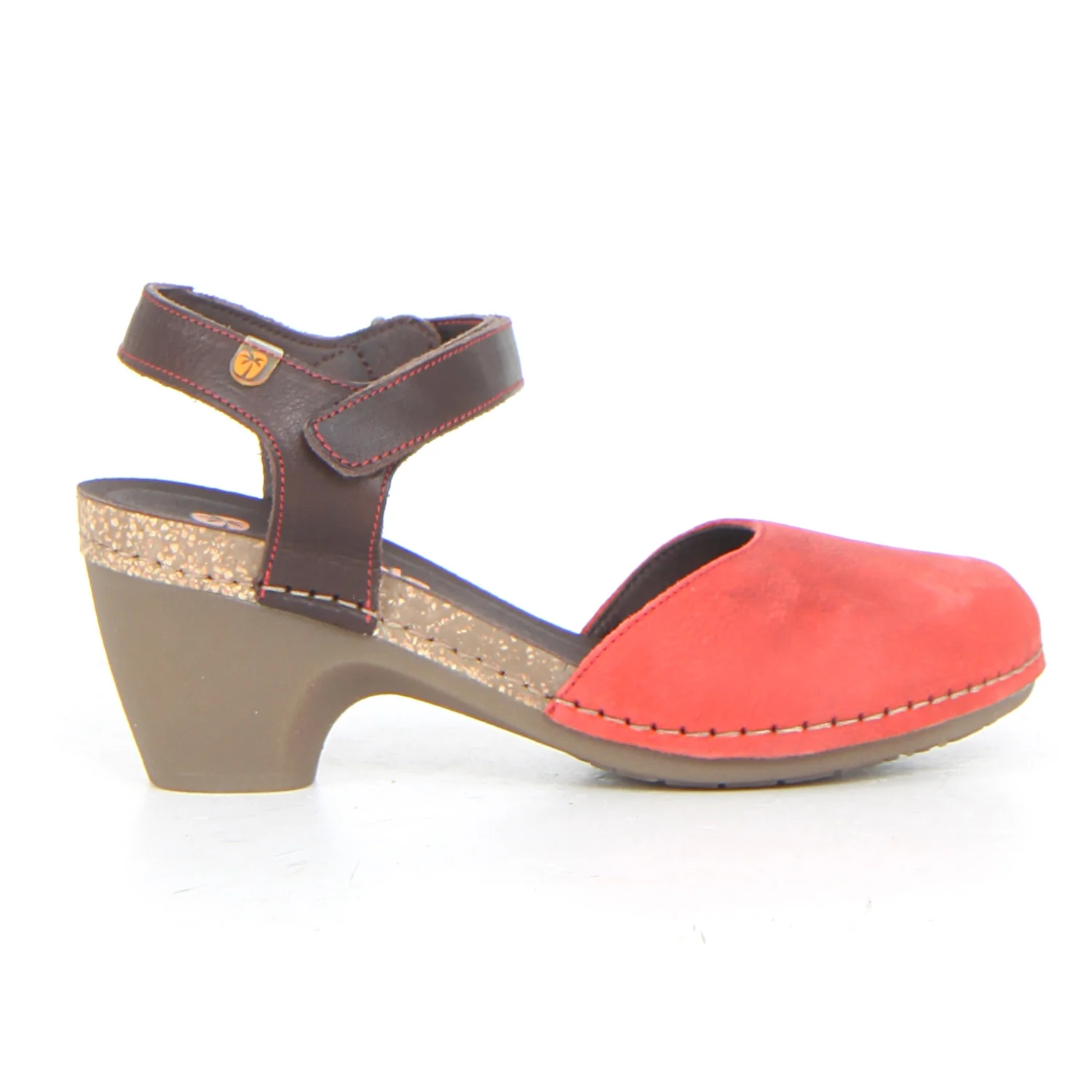 Sandalo con tacco rosso marrone