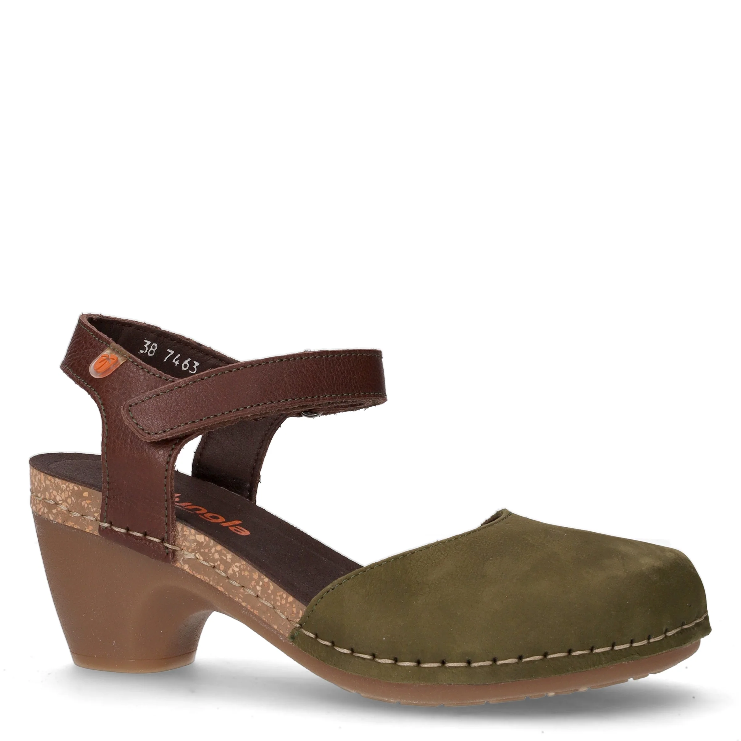 Sandalo in pelle con tacco verde marrone - Image 2