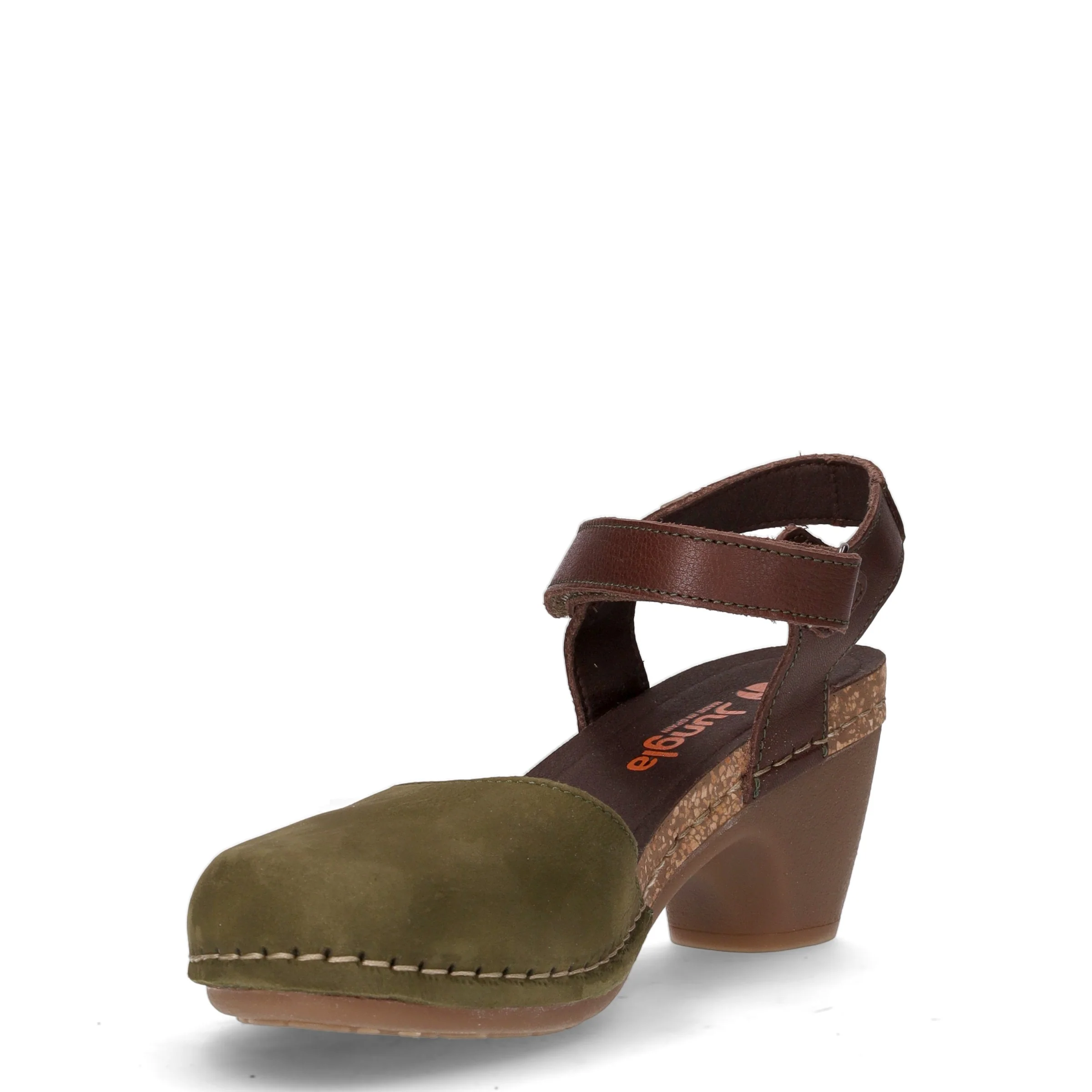 Sandalo in pelle con tacco verde marrone - Image 3