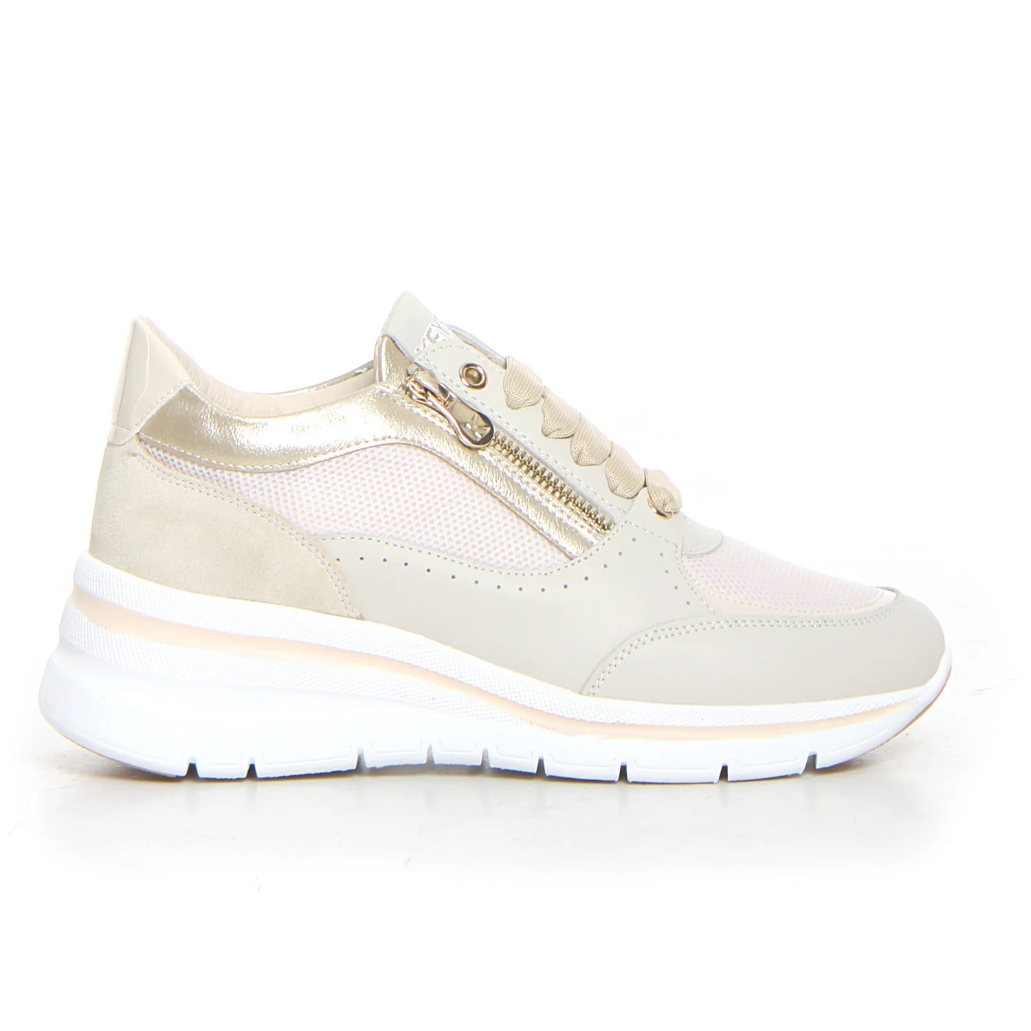 Sneaker con zeppa beige gold