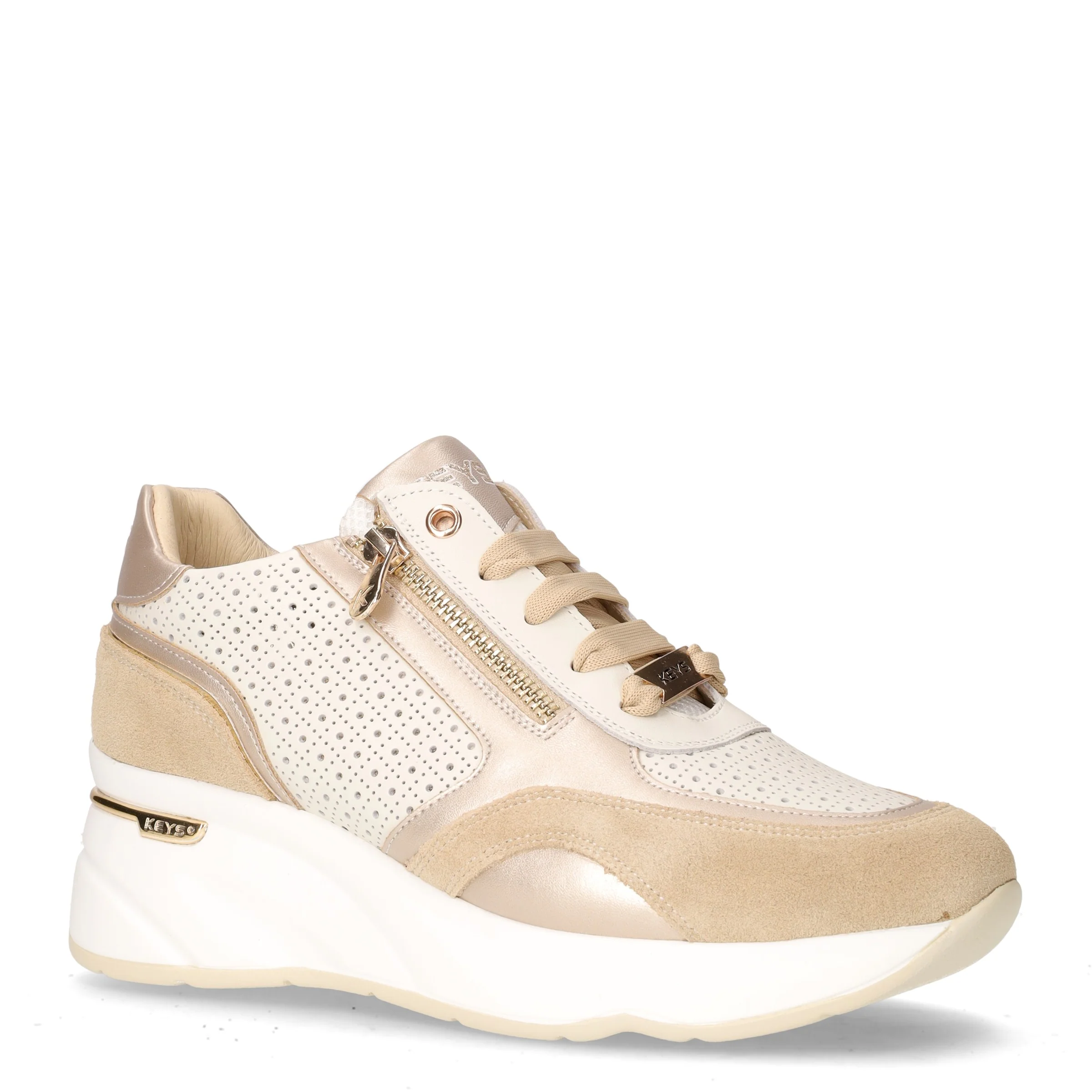 Sneaker con zeppa in pelle bianco beige - Image 2