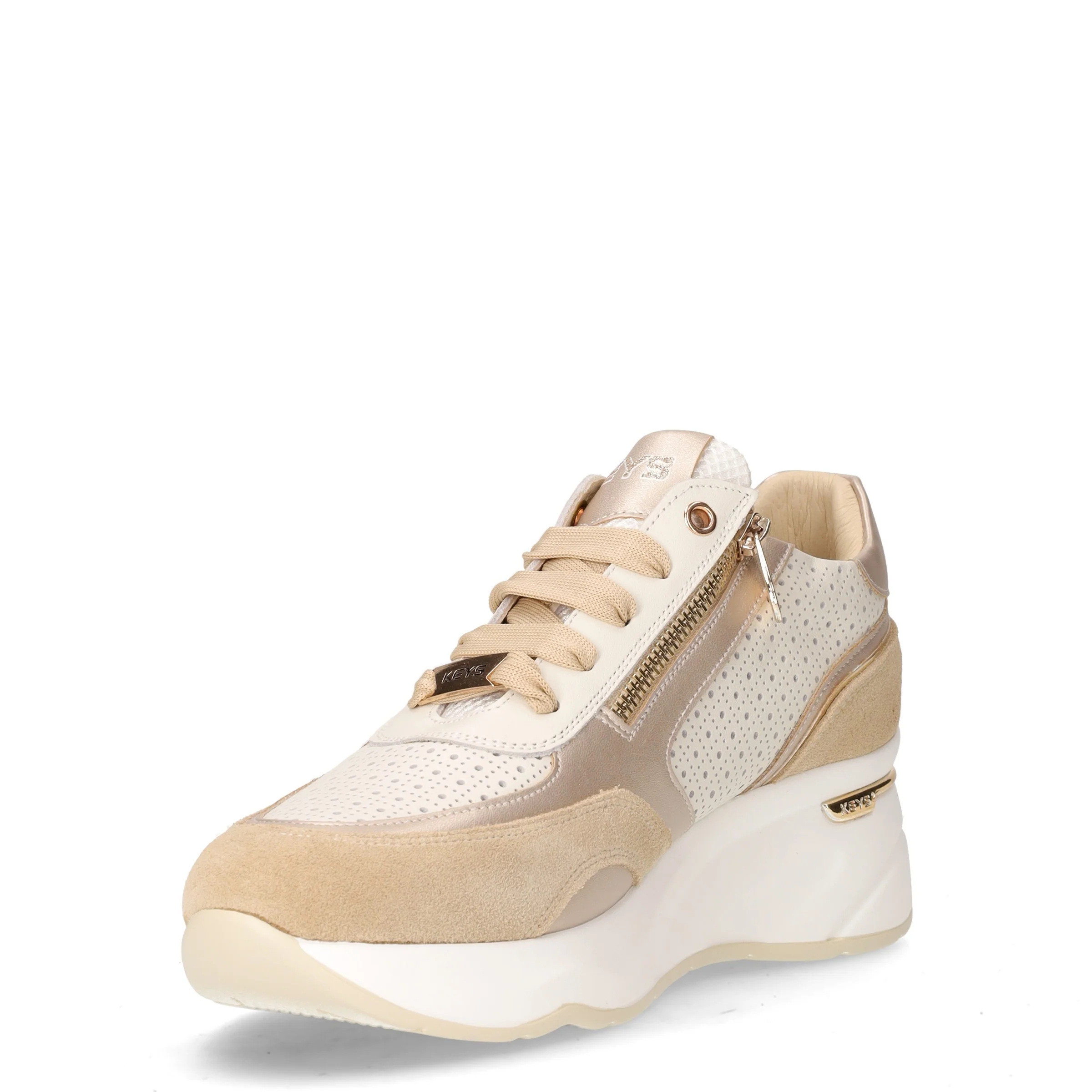 Sneaker con zeppa in pelle bianco beige - Image 3