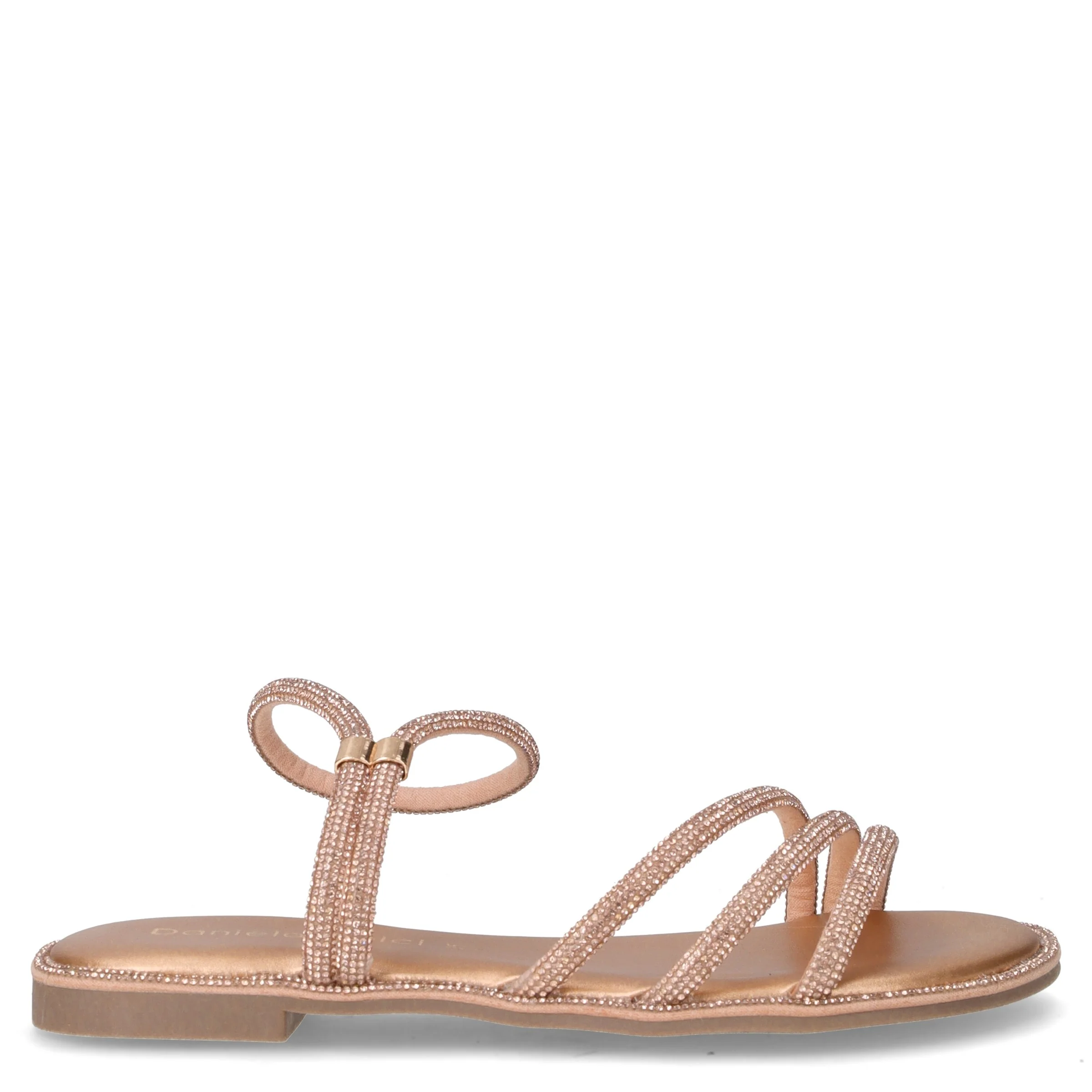 Sandalo bambina in ecopelle con strass oro rosa