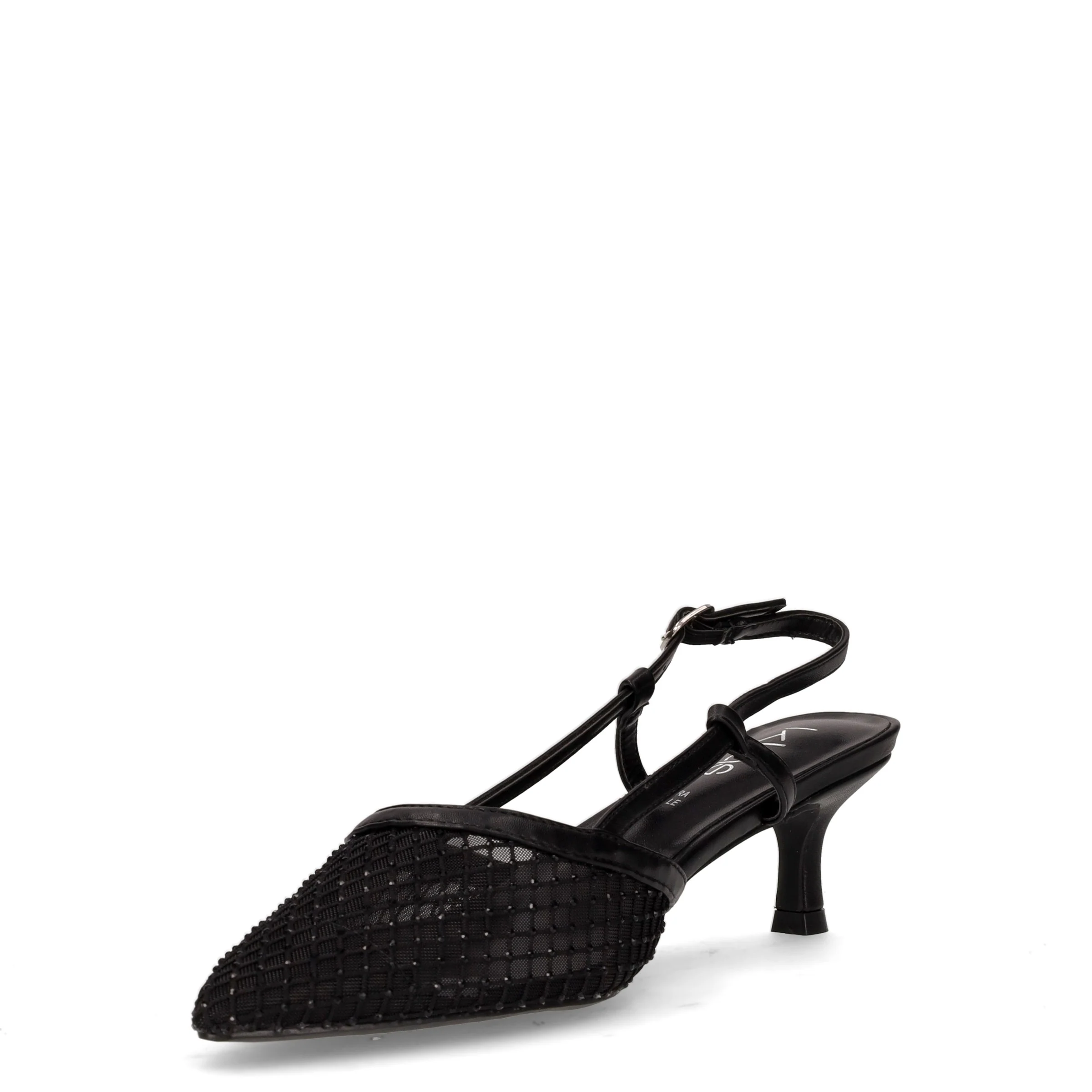Slingback in ecopelle e tessuto con tacco nero - Image 3