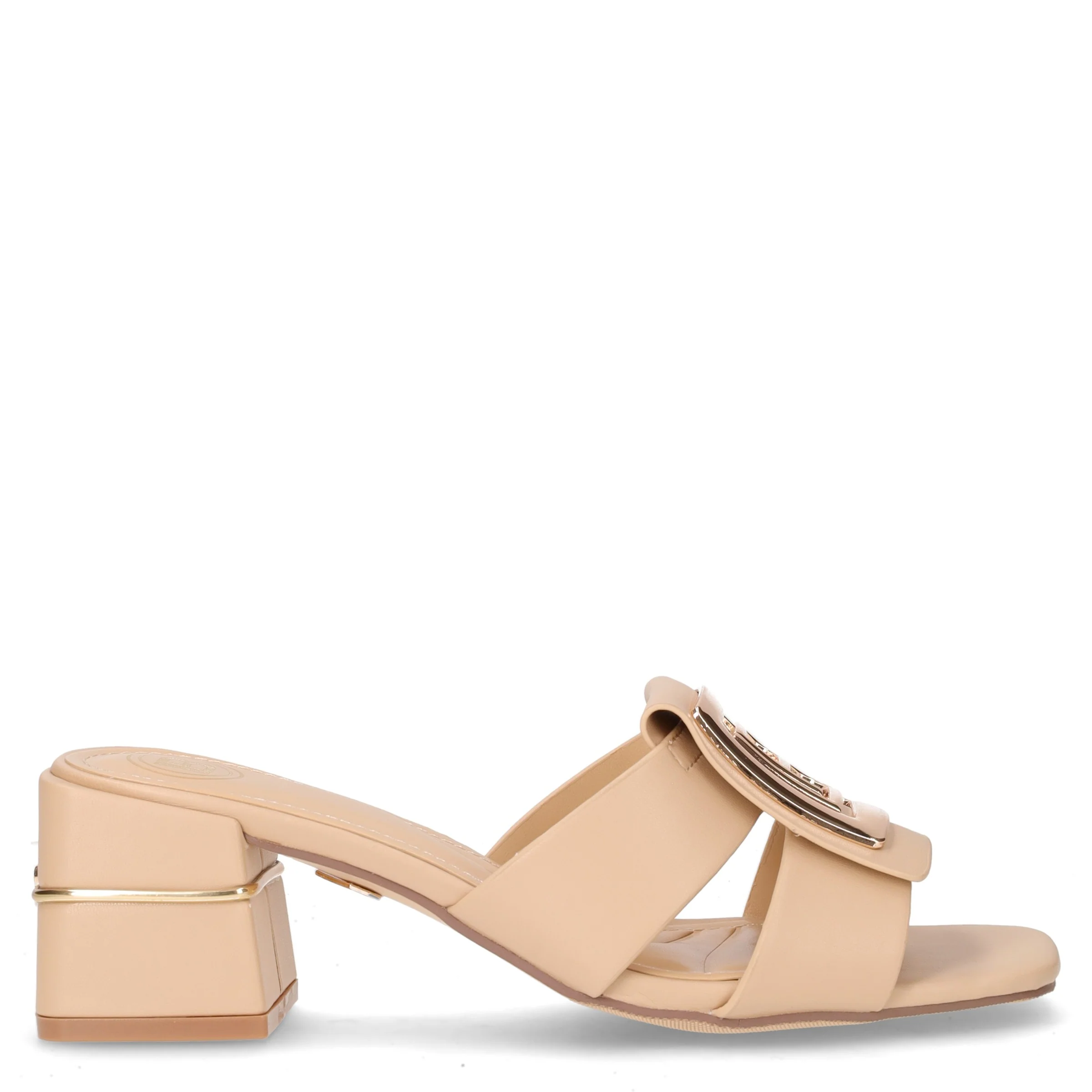 Ciabatta in ecopelle con tacco beige