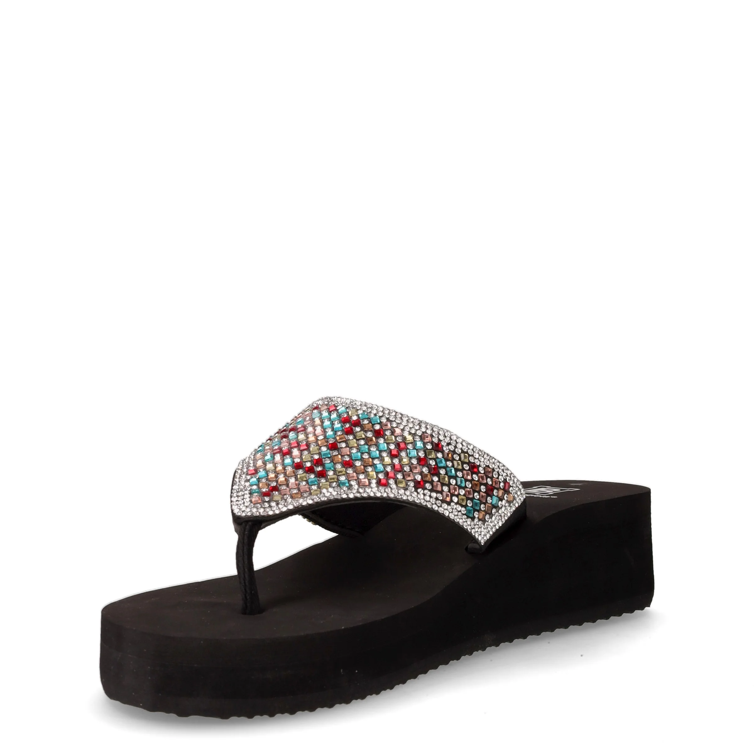 Infradito in tessuto con strass multicolor nero - Image 3