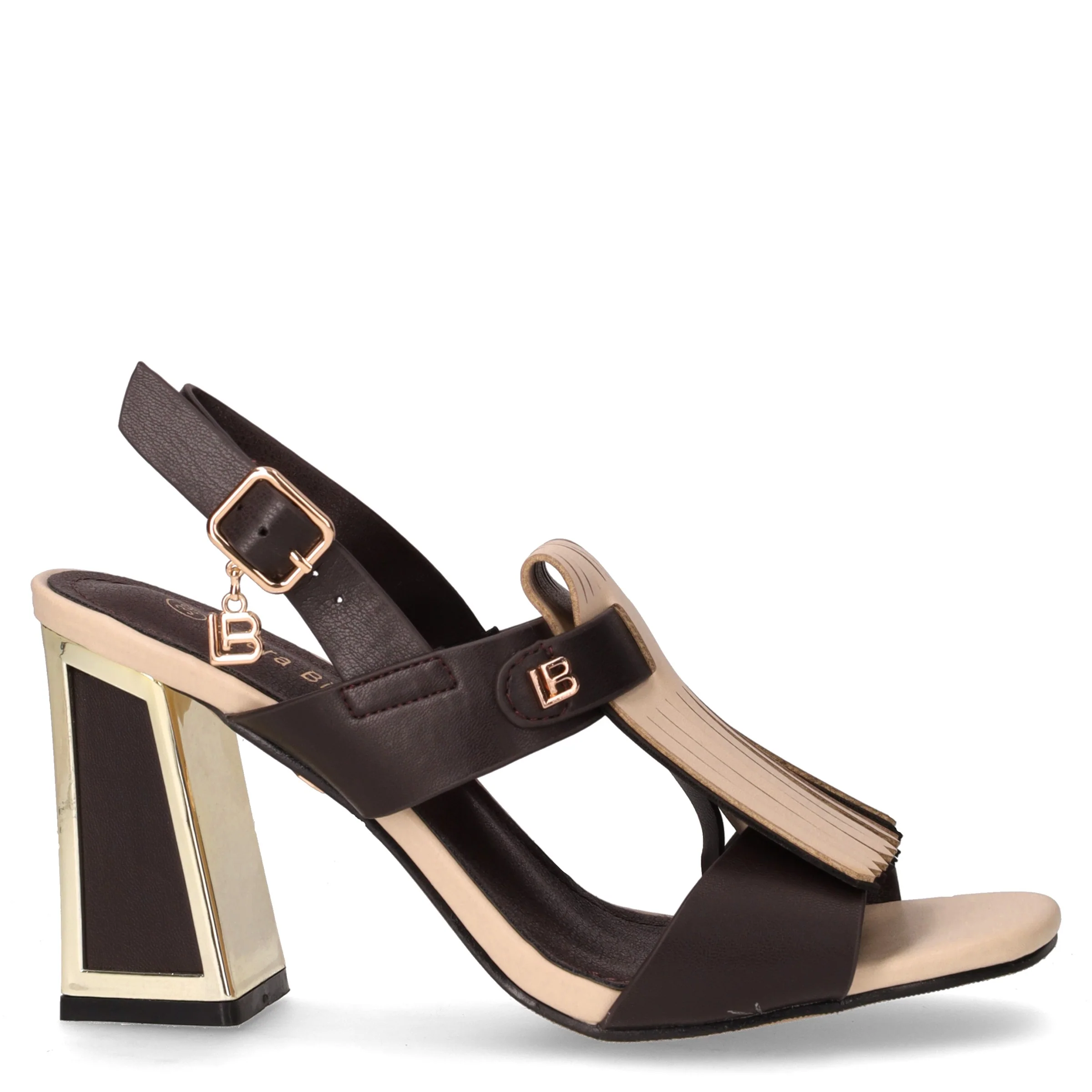 Sandalo in ecopelle con tacco marrone beige