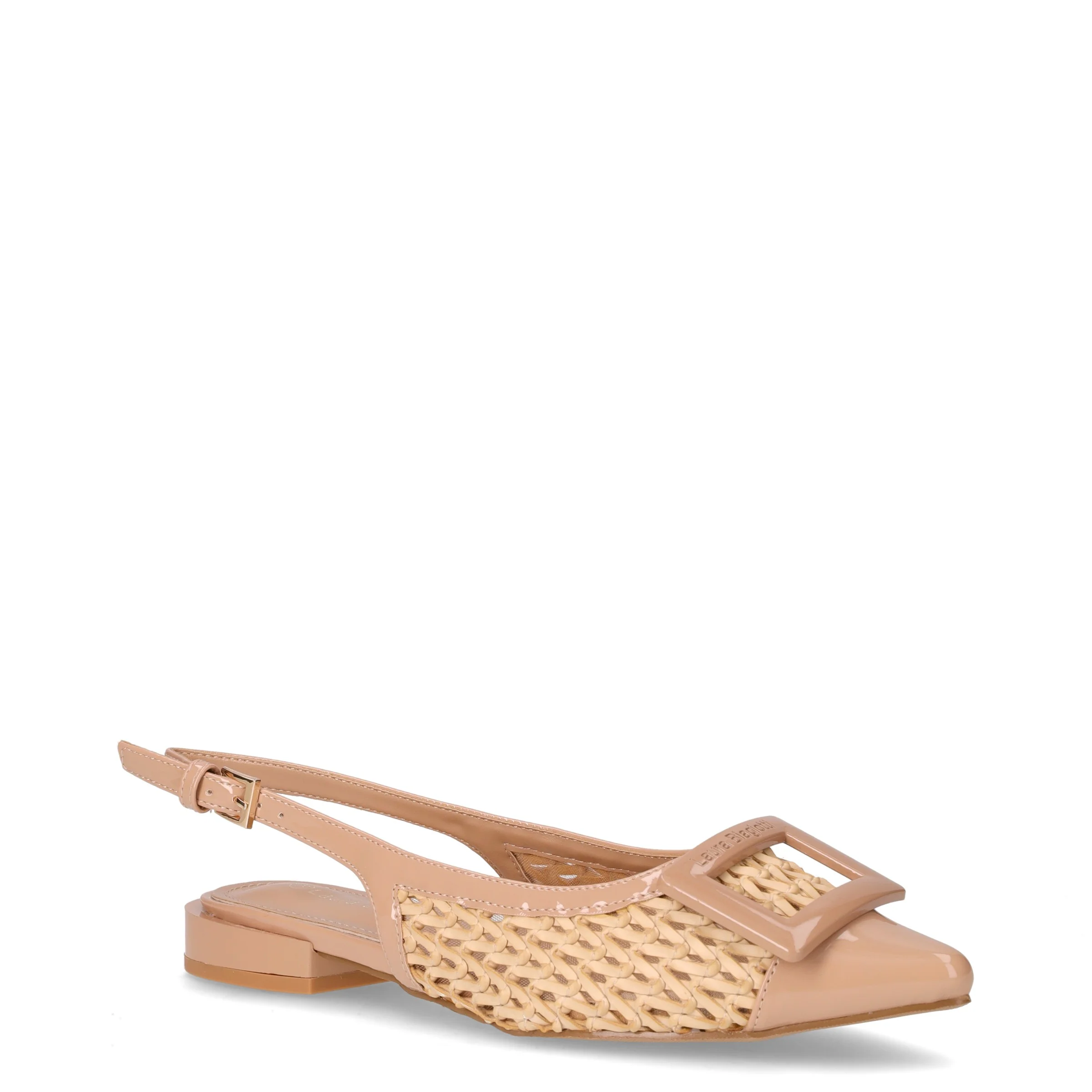 Slingback bassa in ecopelle e rafia intrecciata sabbia - Image 2
