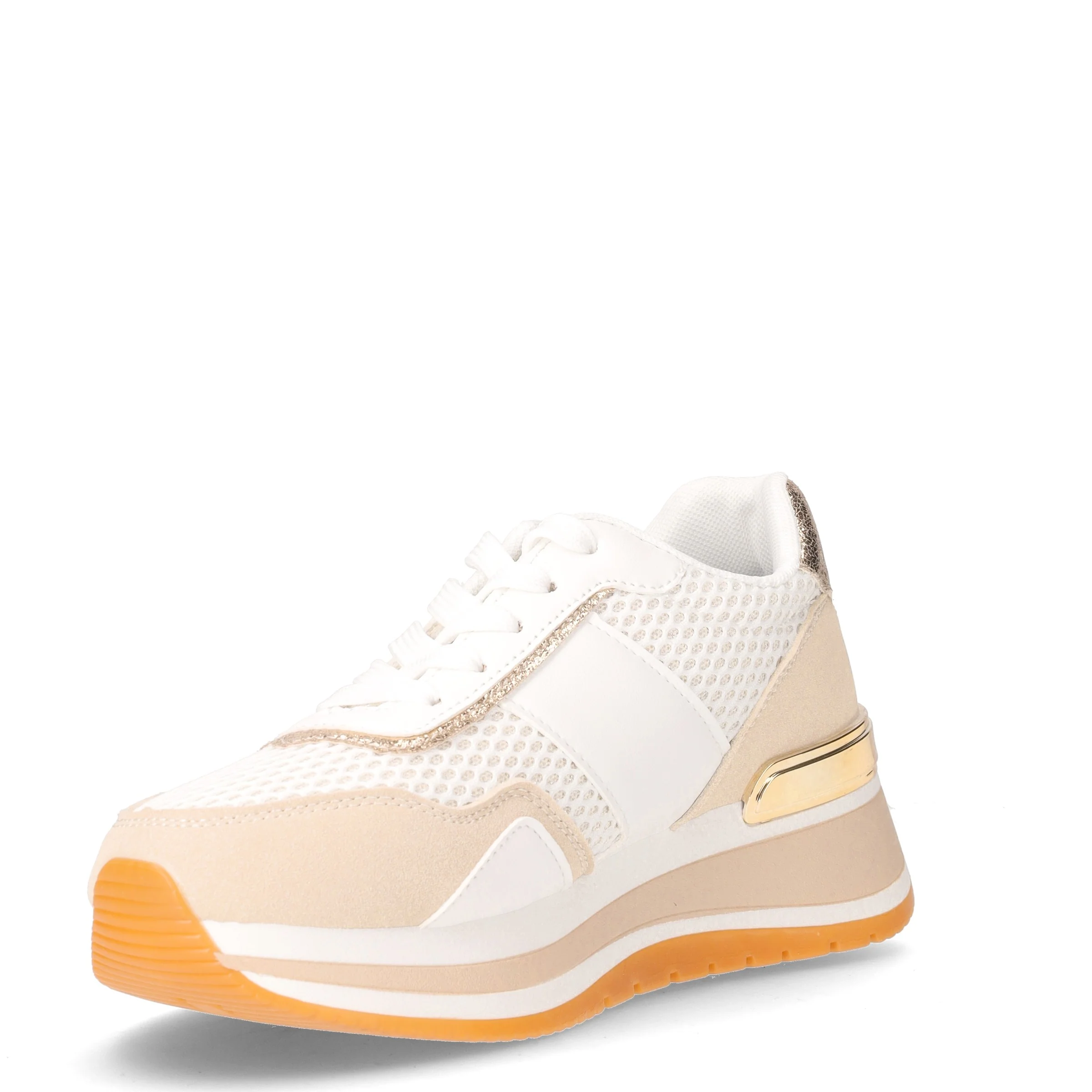 Sneaker in ecopelle e tessuto con zeppa beige nabuk - Image 3
