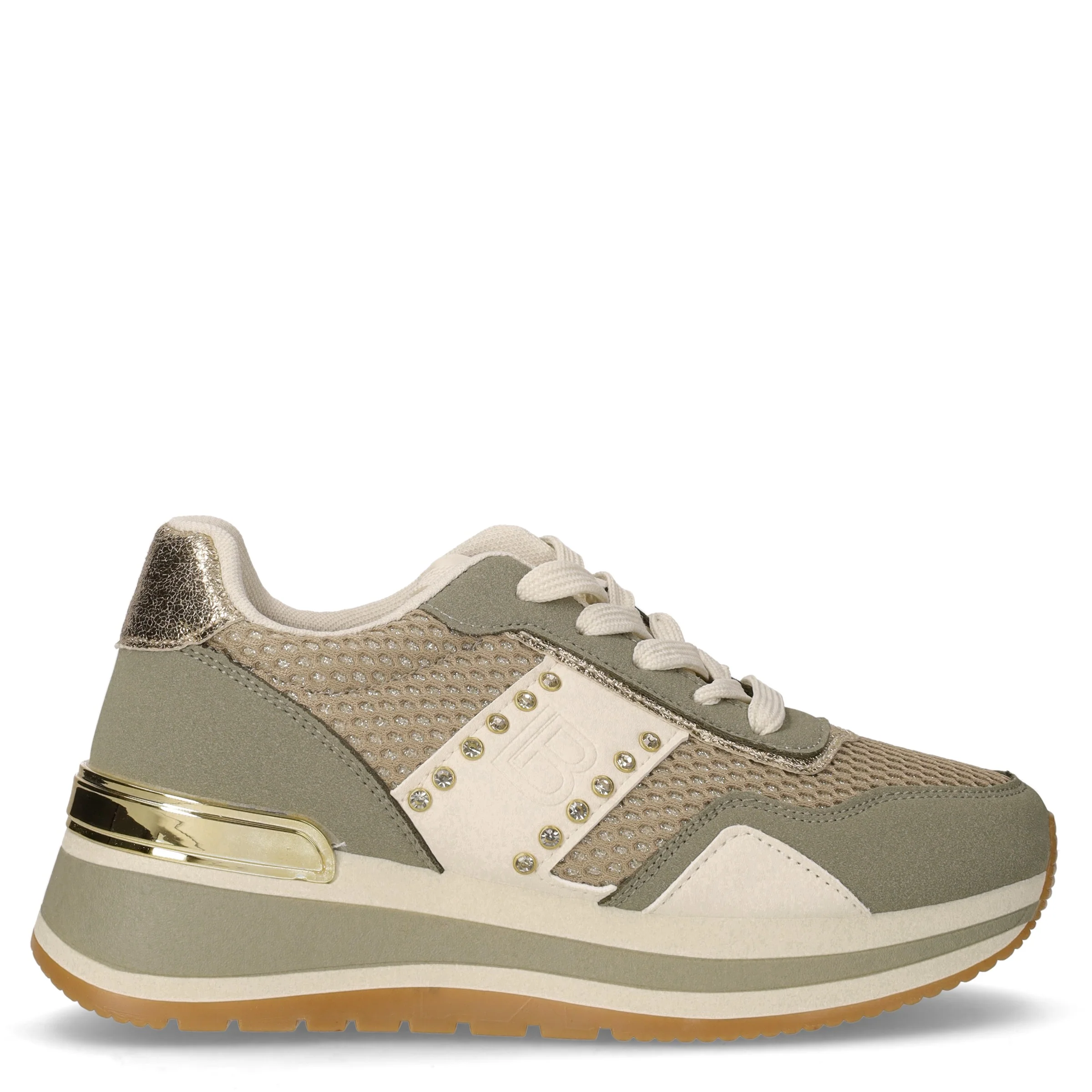 Sneaker in ecopelle e tessuto con zeppa verde nabuk