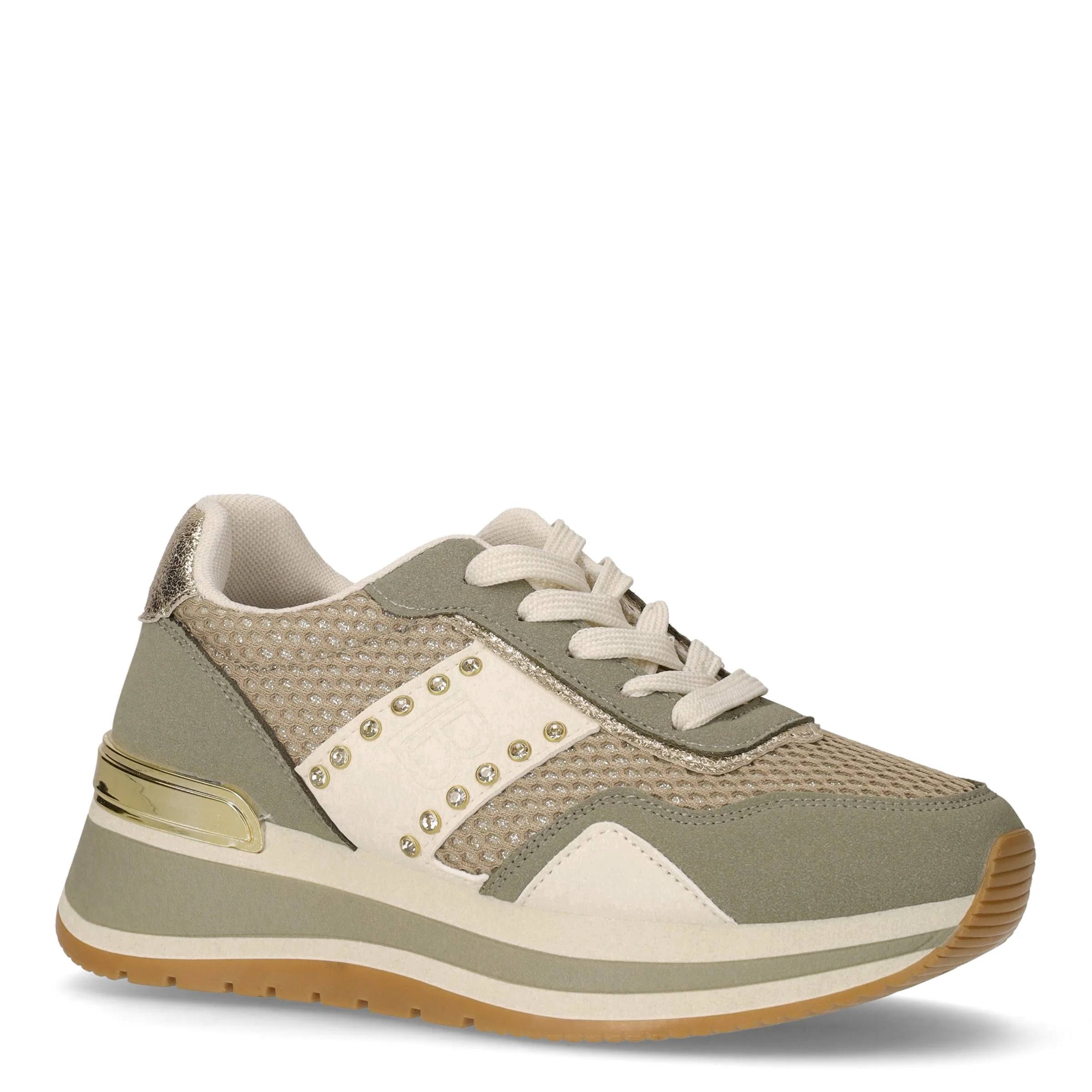 Sneaker in ecopelle e tessuto con zeppa verde nabuk - Image 2