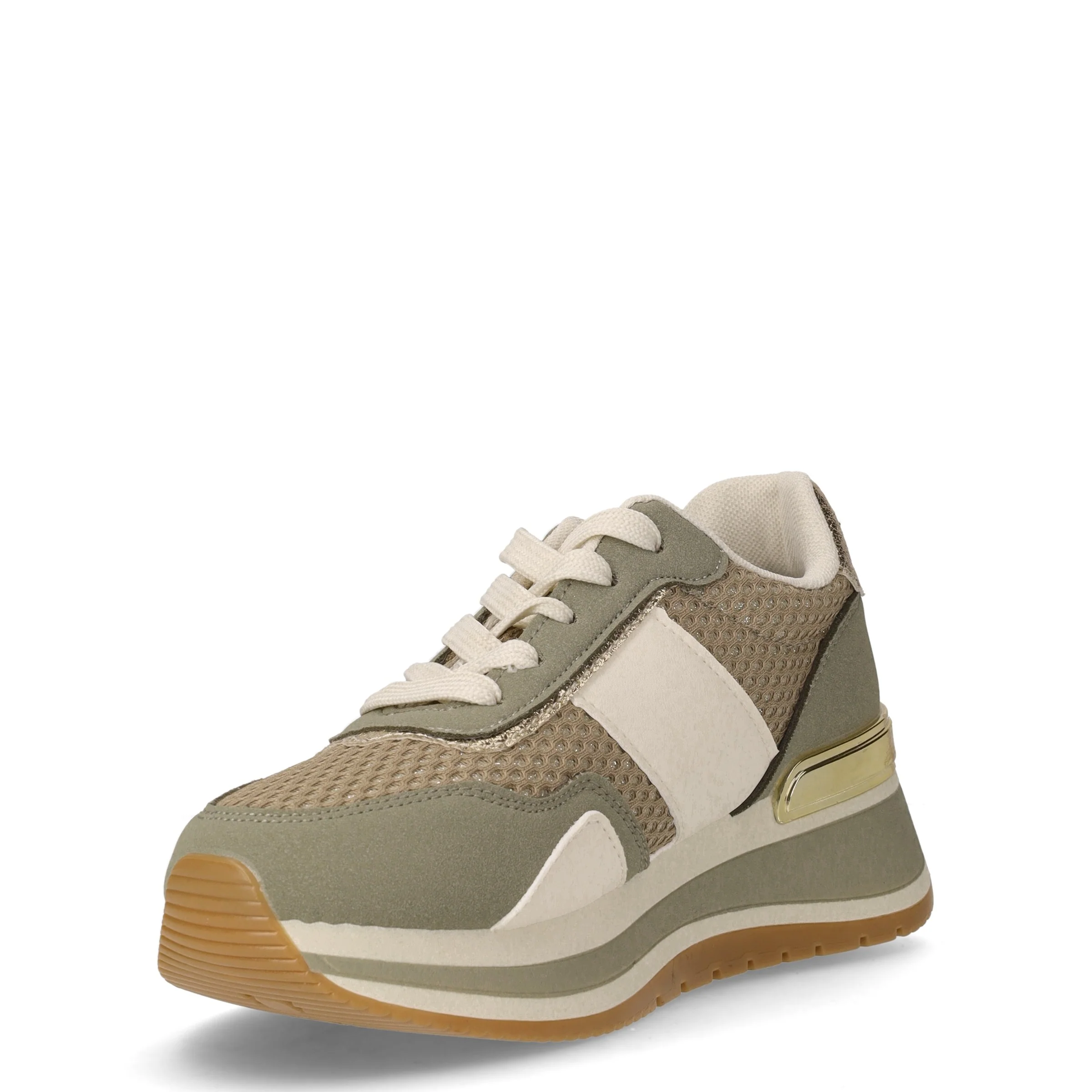 Sneaker in ecopelle e tessuto con zeppa verde nabuk - Image 3