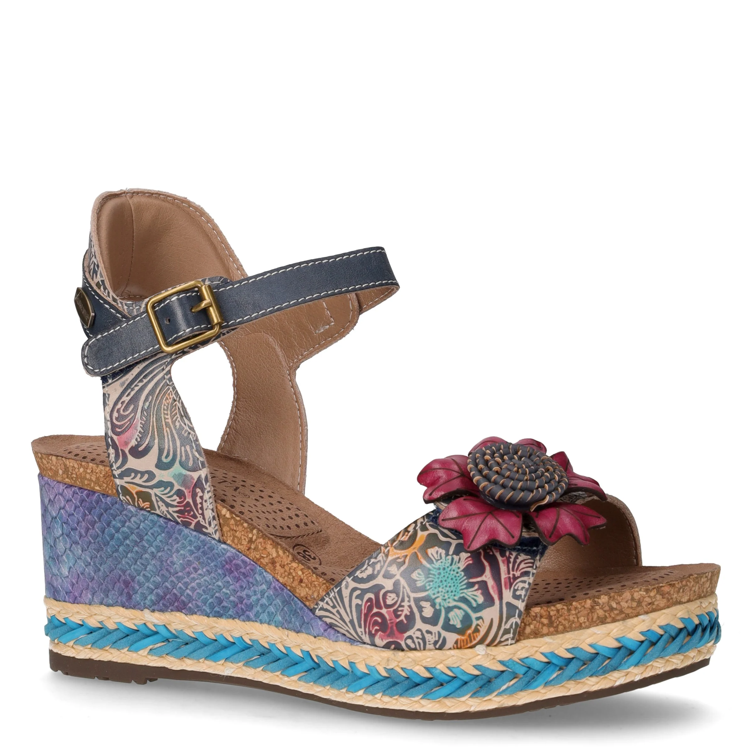 Facyo sandalo con zeppa in pelle jeans - Image 2