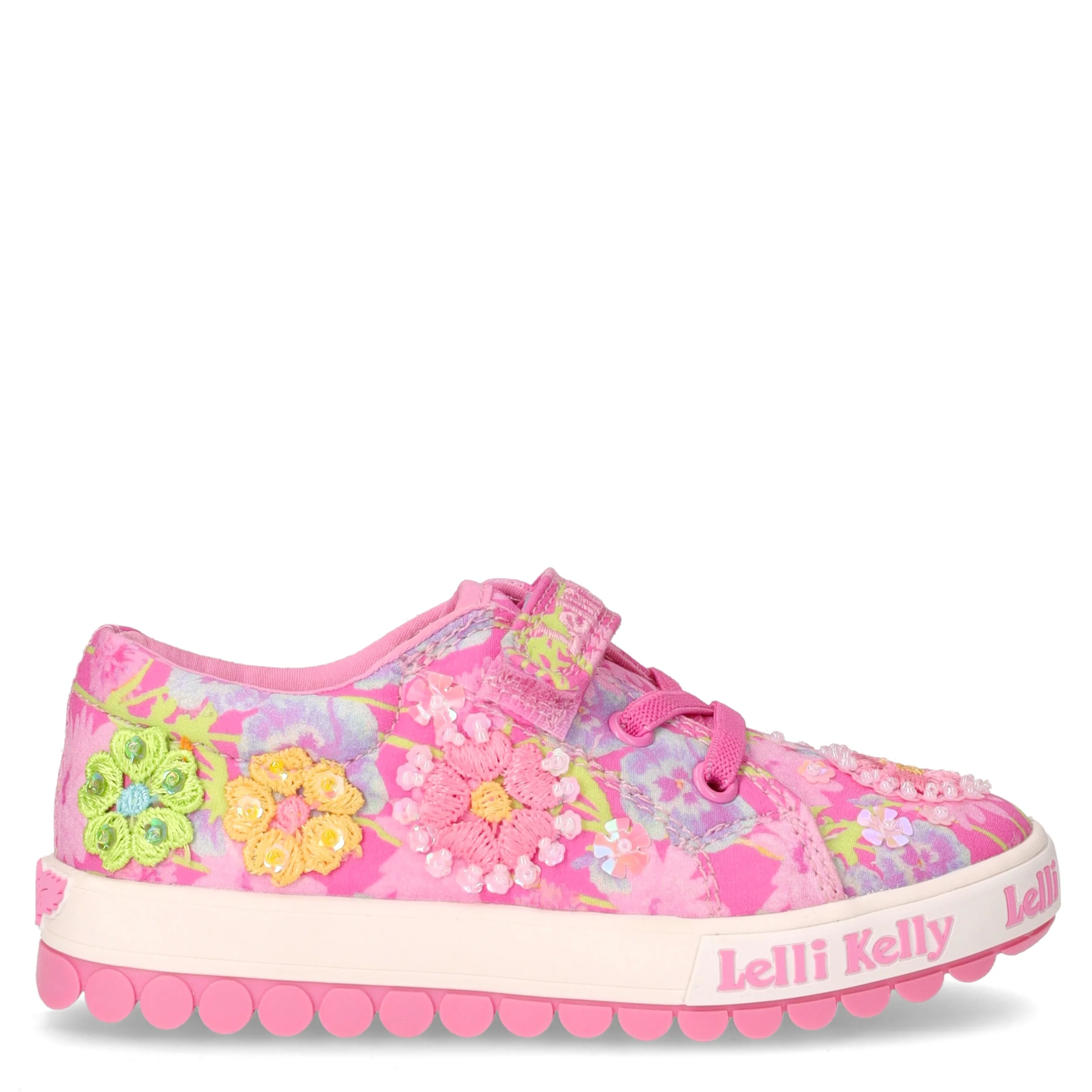 Eloise sneaker in tessuto con fiori applicati bambina fuxia fantasia