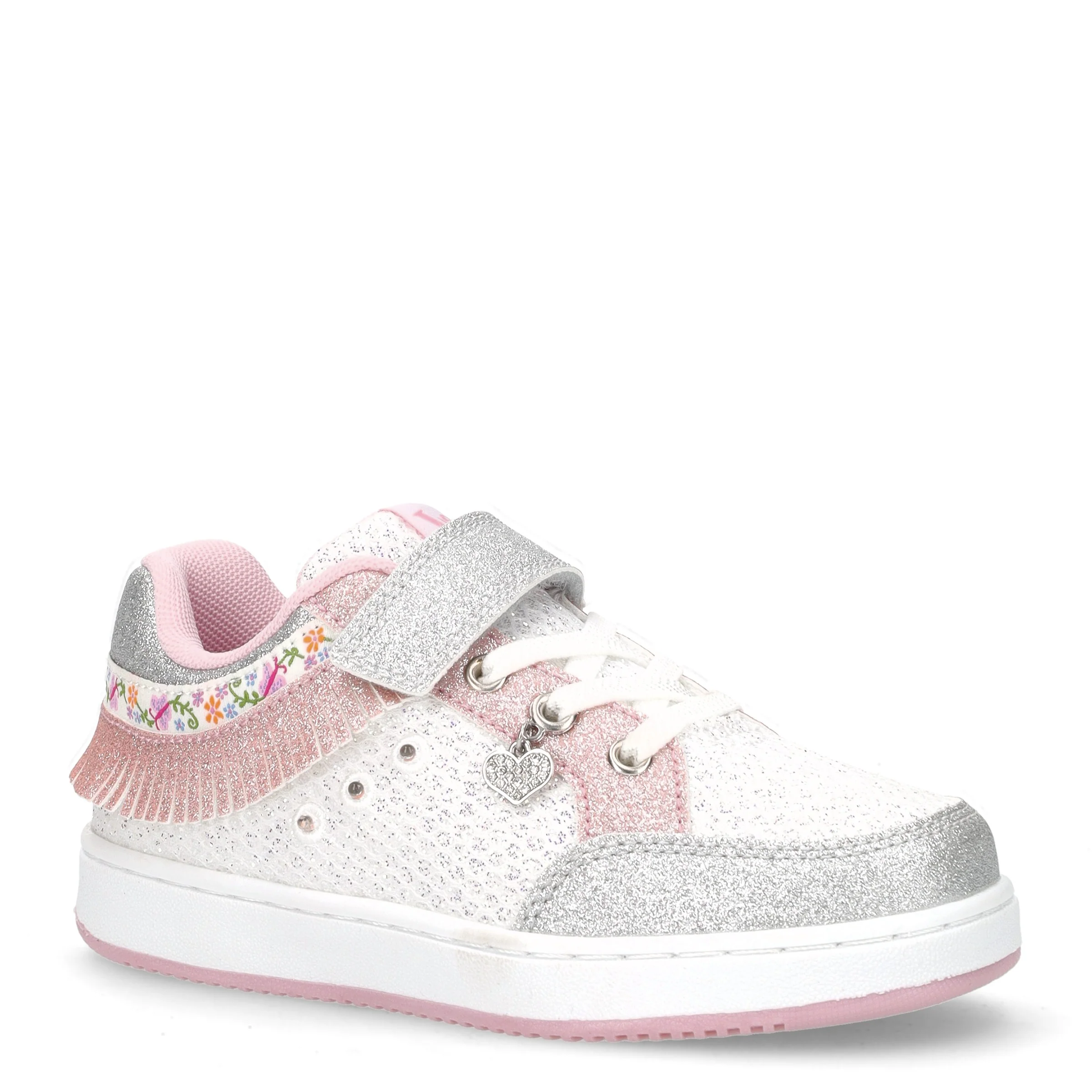 Frangetta Mix sneaker in tessuto ed ecopelle bambina bianco argento rosa - Image 2