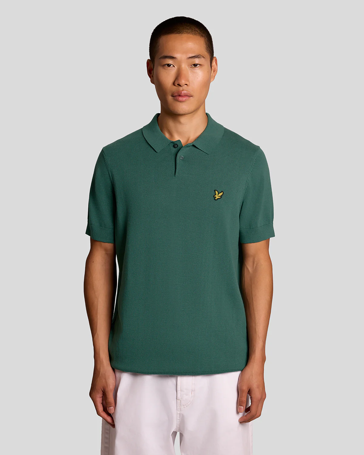 Cotton Short Sleeve Knitted Polo verde palude